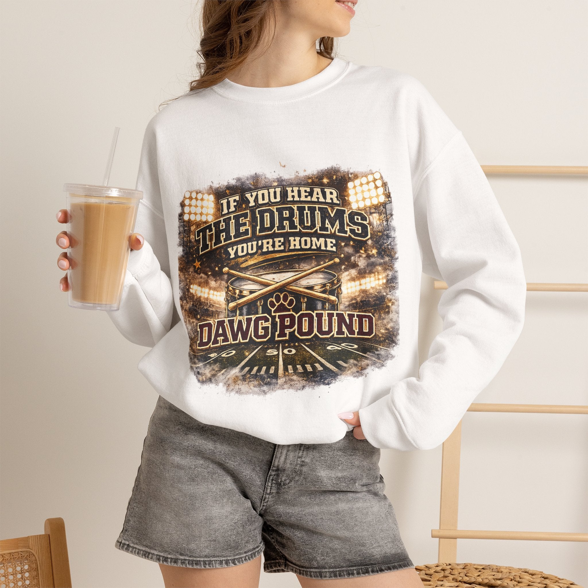 Dawg Pound Crewneck Sweatshirt – "If You Hear The Drums You're Home" Football Fan Pullover