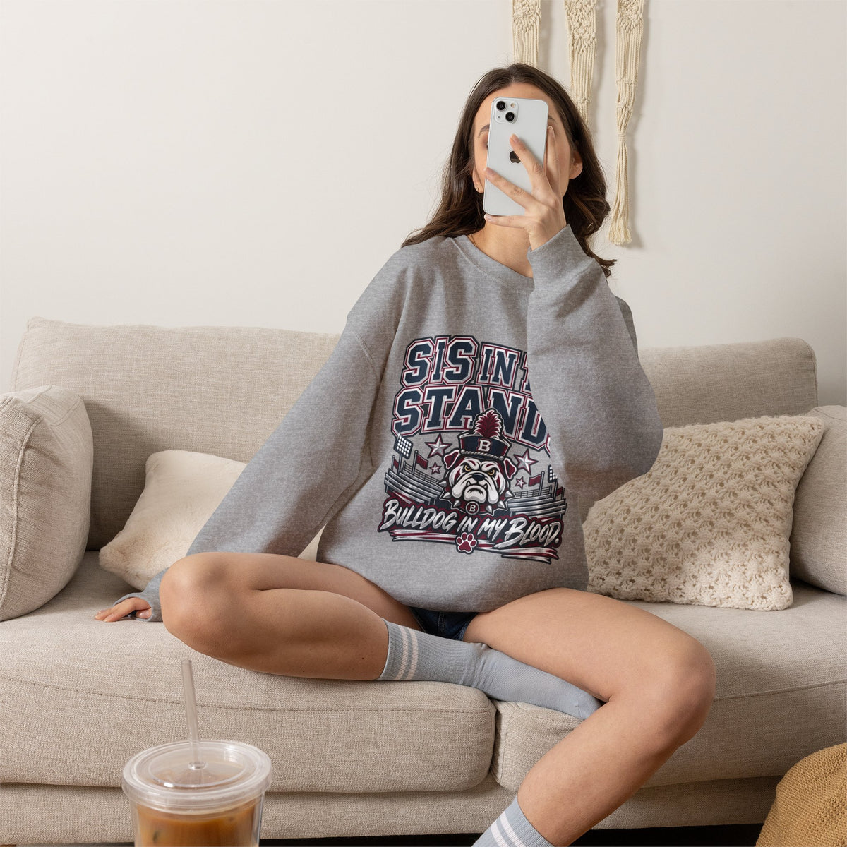 Crewneck Sweatshirt — “Sis in the Stands” Bulldog Fan Pullover