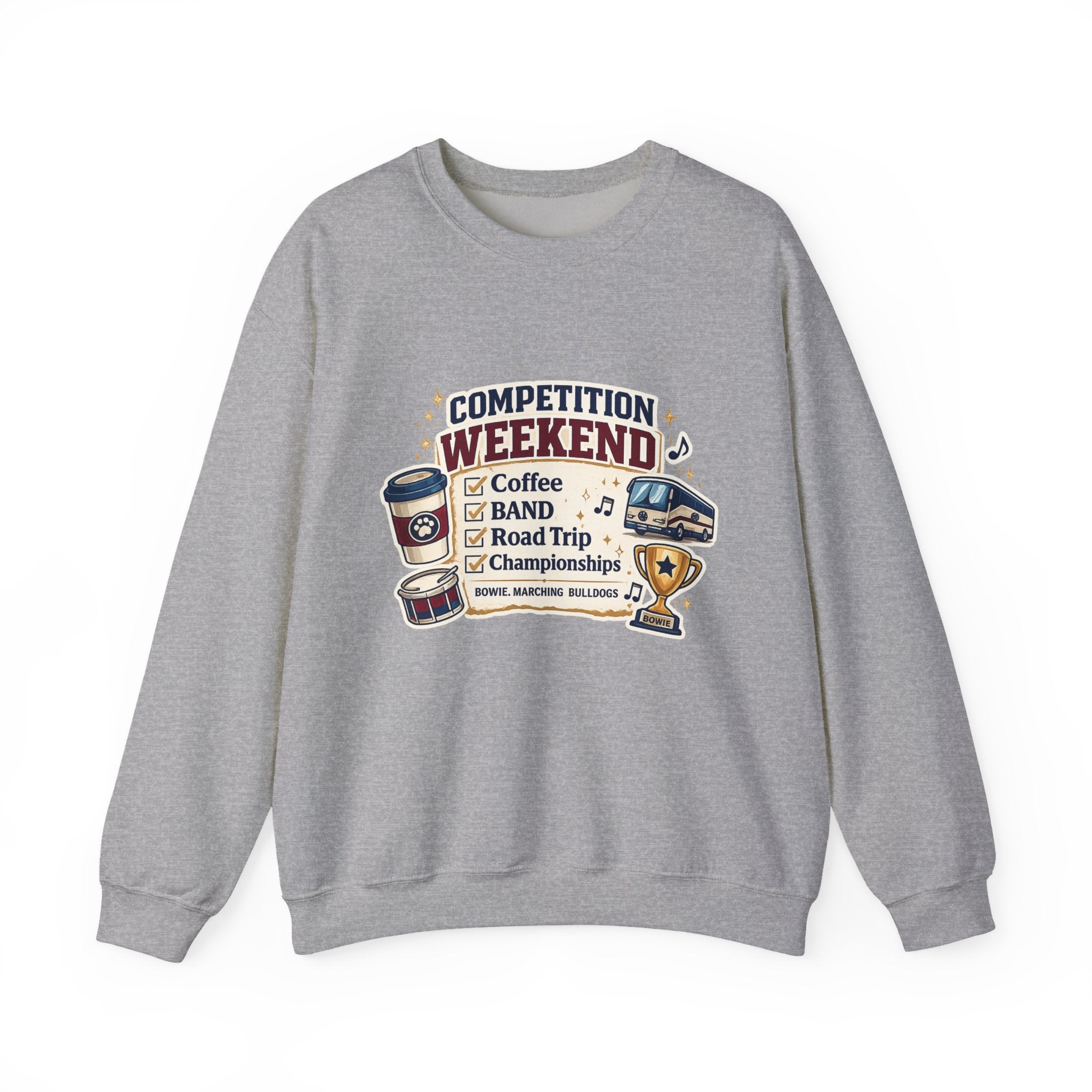 Competition Weekend Crewneck Sweatshirt — Band Road Trip, Coffee & Championships
