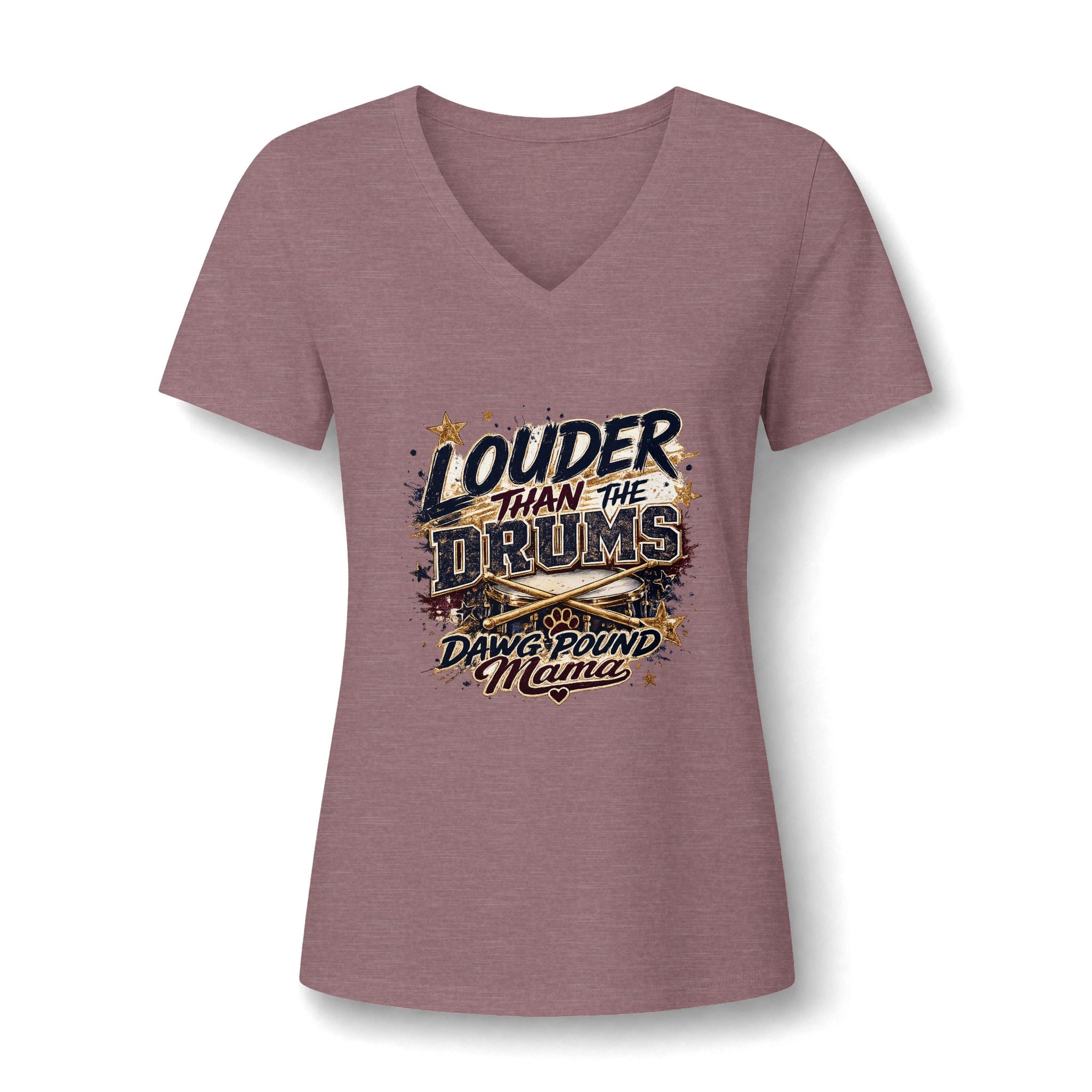 Women's 'Louder Than The Drums' V-Neck Tee – Dawg Pound Mama Graphic Shirt