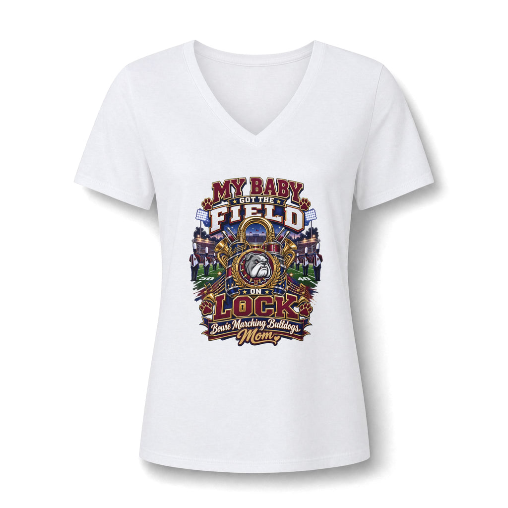 Baseball Mom V-Neck Tee - "My Baby Is Out There On The Field" Graphic Shirt