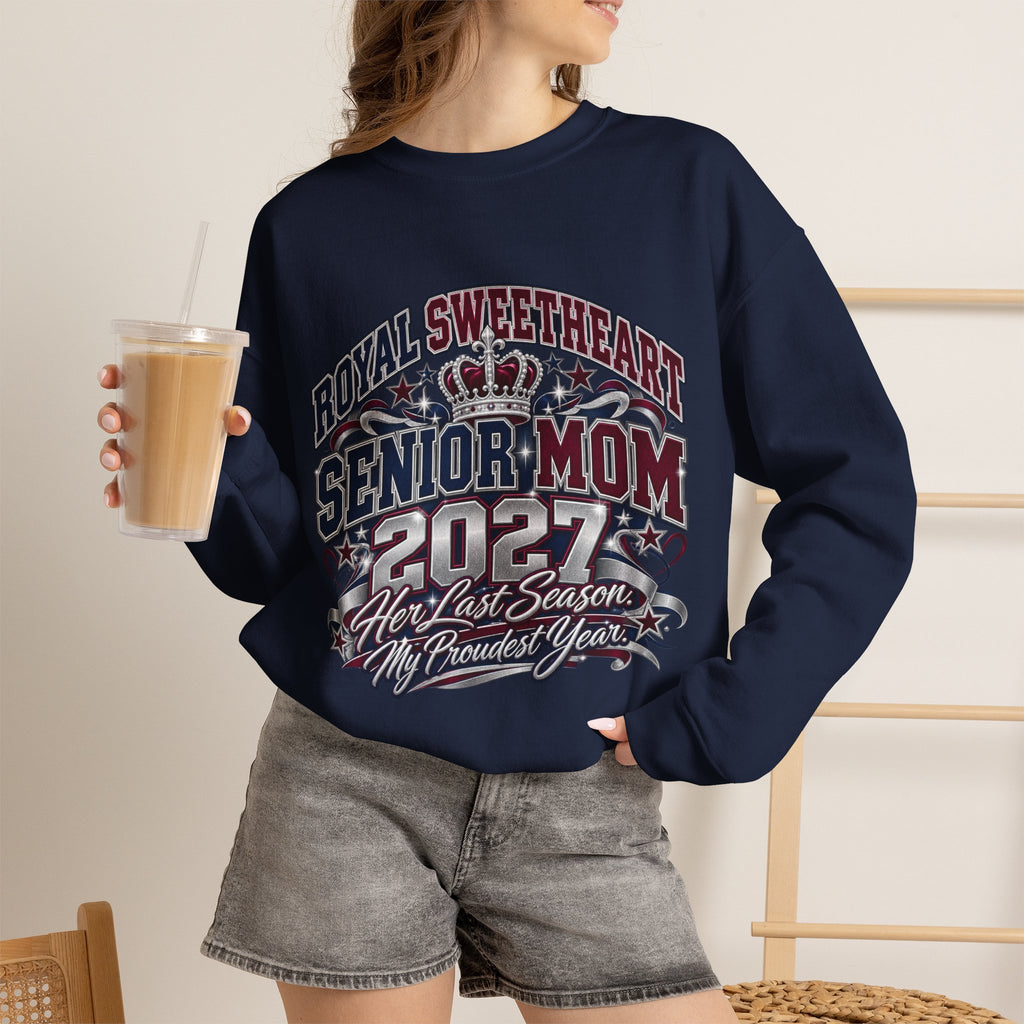 Senior Mom 2027 Crewneck Sweatshirt – "Royal Sweetheart" Graduation Mom Gift