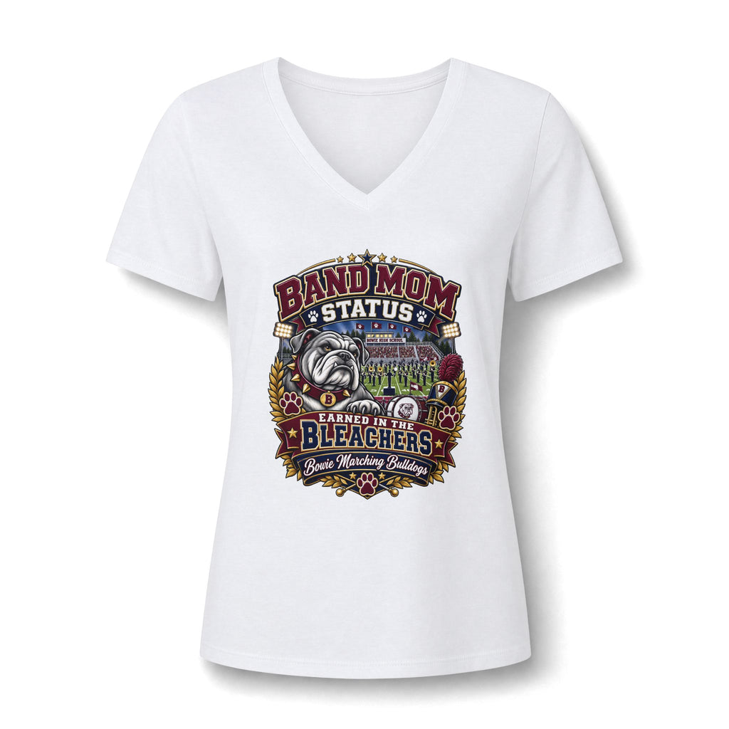 Band Mom V-Neck Tee — "Band Mom Status: Earned in the Stands"