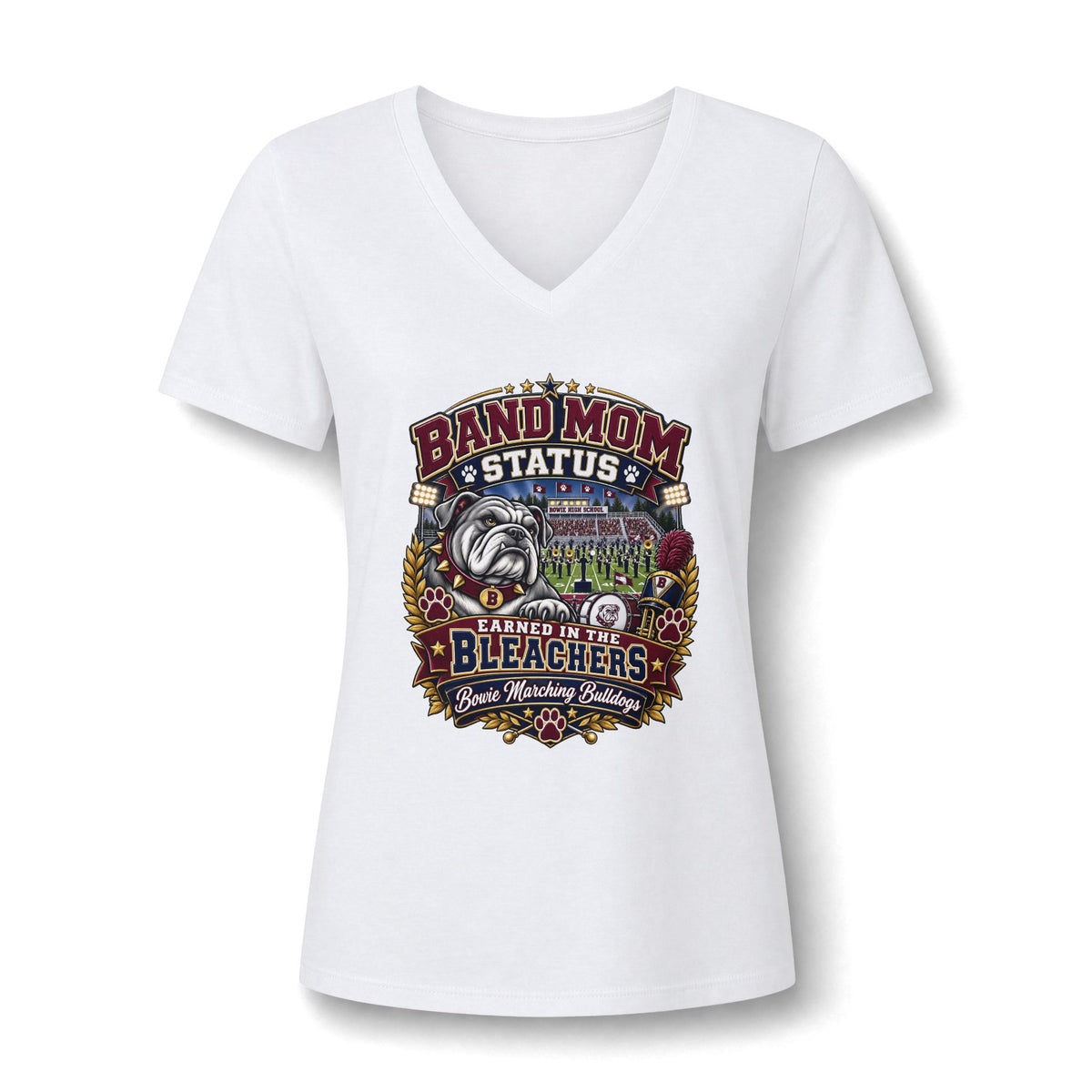 Band Mom V-Neck Tee — "Band Mom Status: Earned in the Stands"