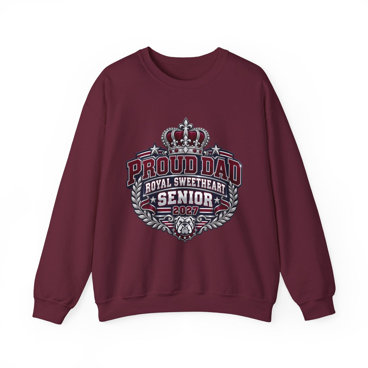 Proud Dad Senior 2027 Crewneck Sweatshirt — Royal Sweetheart Graduation Gift
