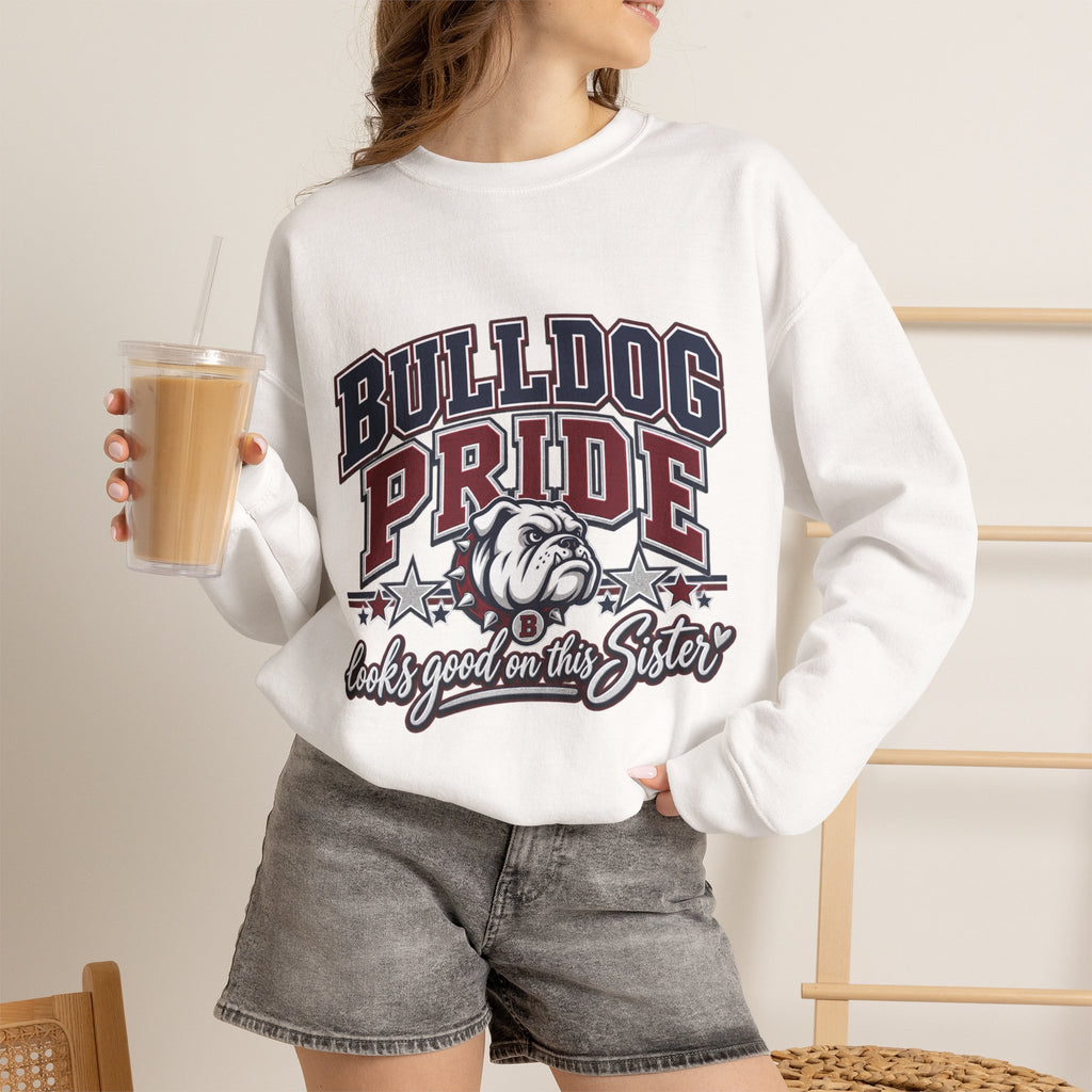 Bulldog Pride Sweatshirt – 'Looks Good on My Sister' Vintage Mascot Crewneck