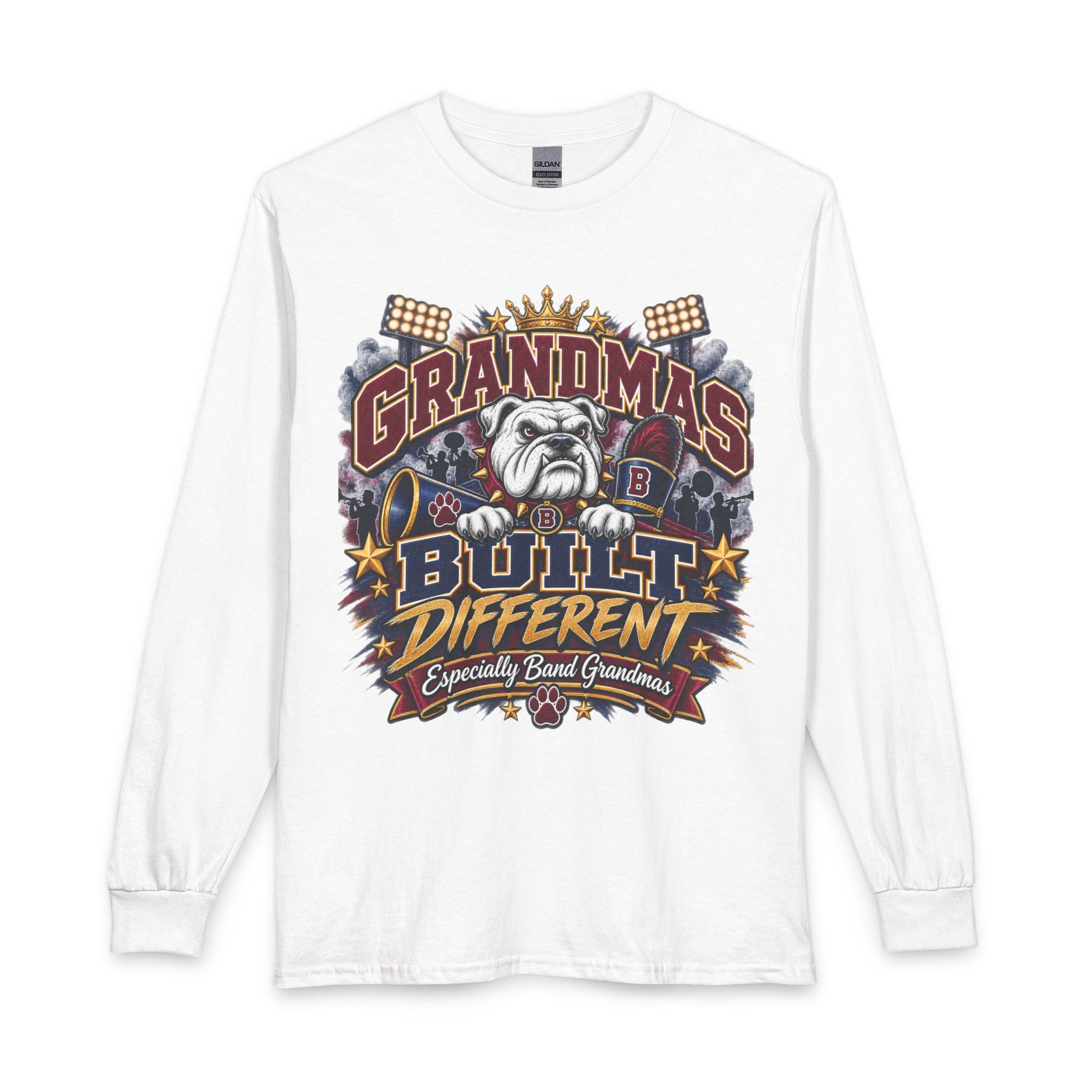 Grandmas Built Different Long Sleeve Tee — Funny Bulldog Graphic Shirt for Band Grandmothers