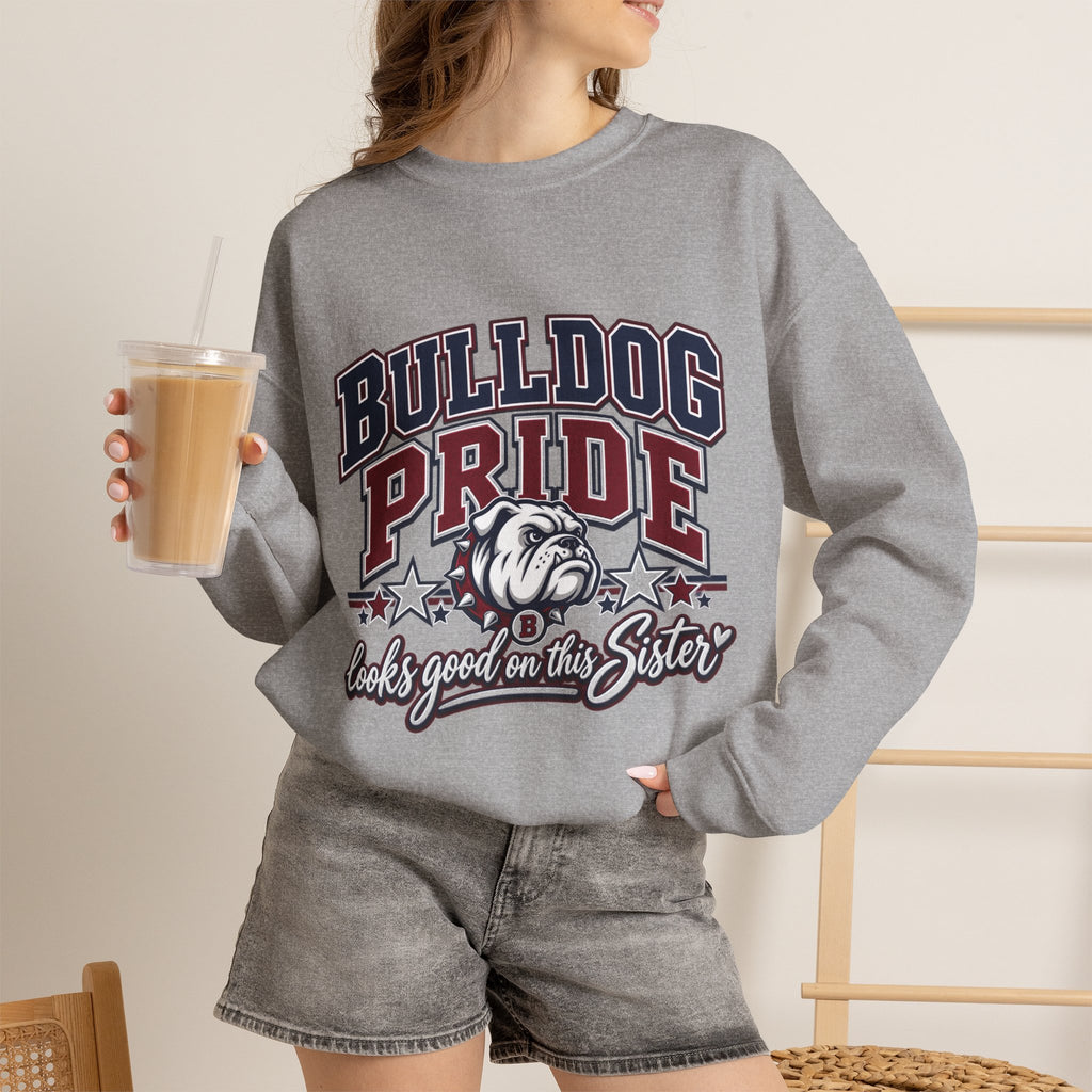 Bulldog Pride Sweatshirt – 'Looks Good on My Sister' Vintage Mascot Crewneck