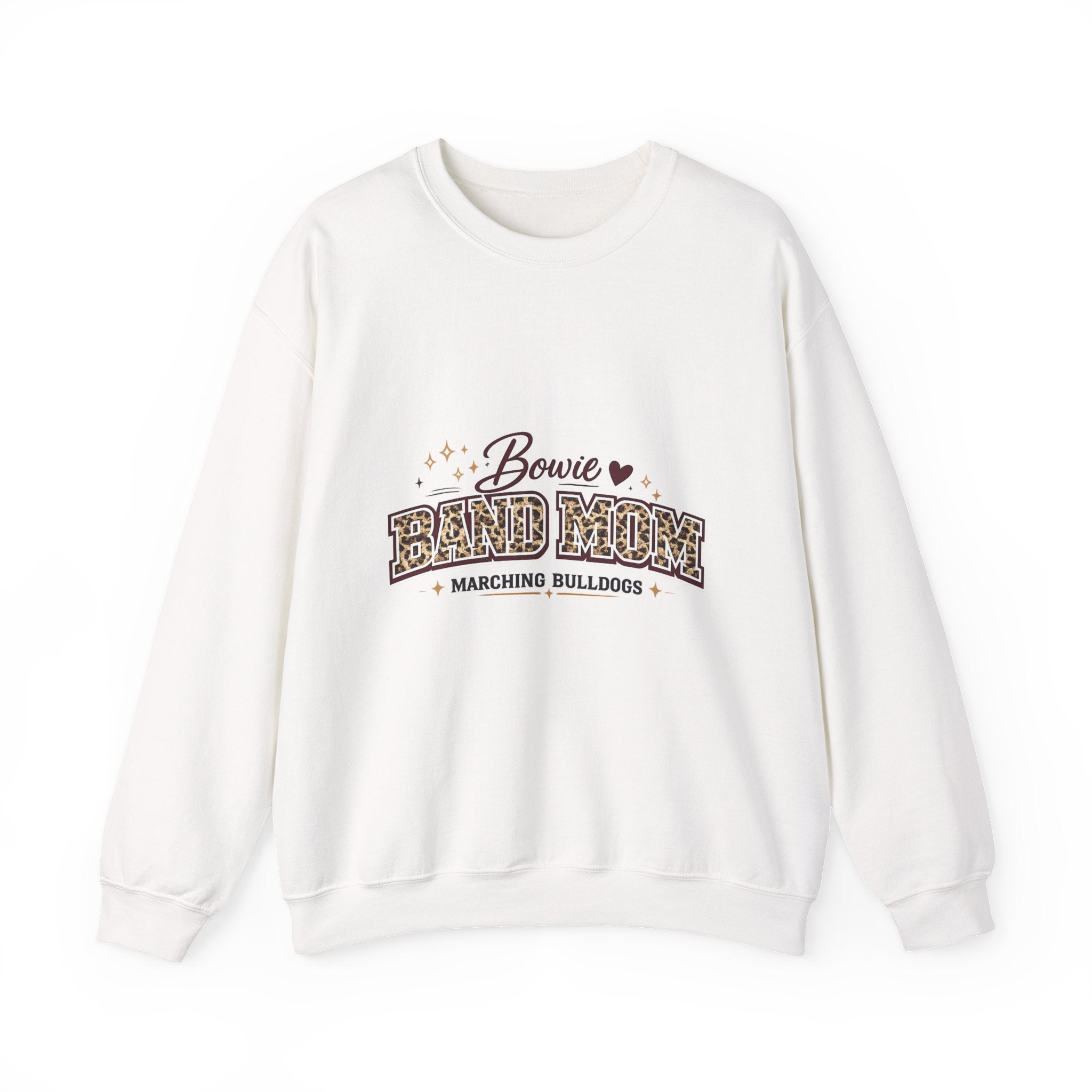 Band Mom Crewneck Sweatshirt — Bowie Marching Bulldogs Leopard Print