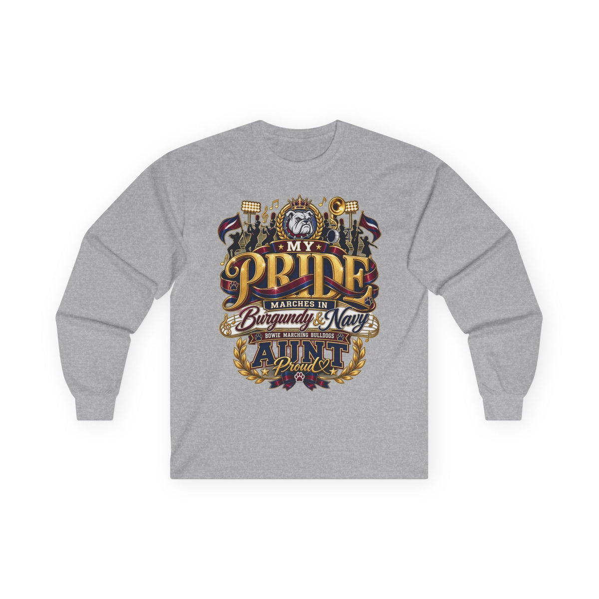 Proud Aunt Long Sleeve Tee — My Pride Marches In Burgundy & Navy Graphic
