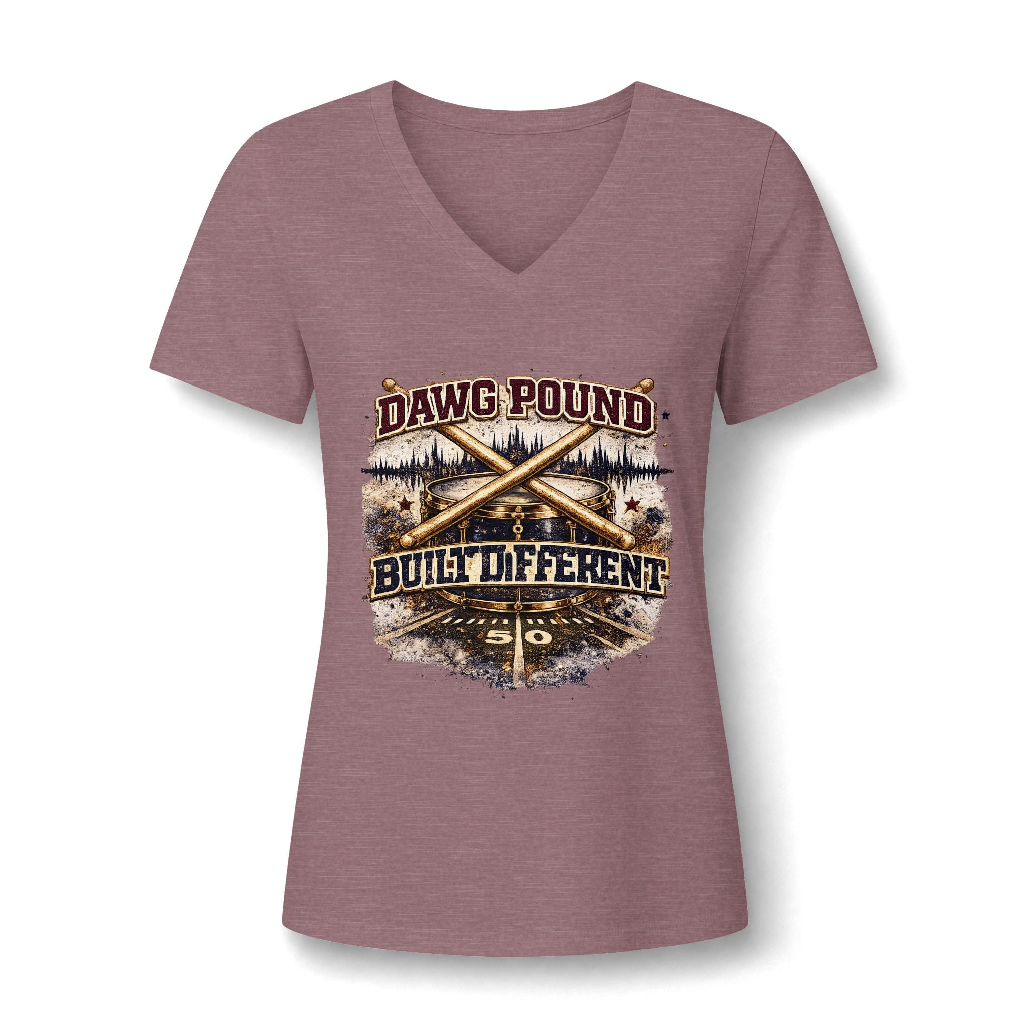 Dawg Pound Built Different Women's V-Neck Tee — Football Fan Rustic Graphic Shirt
