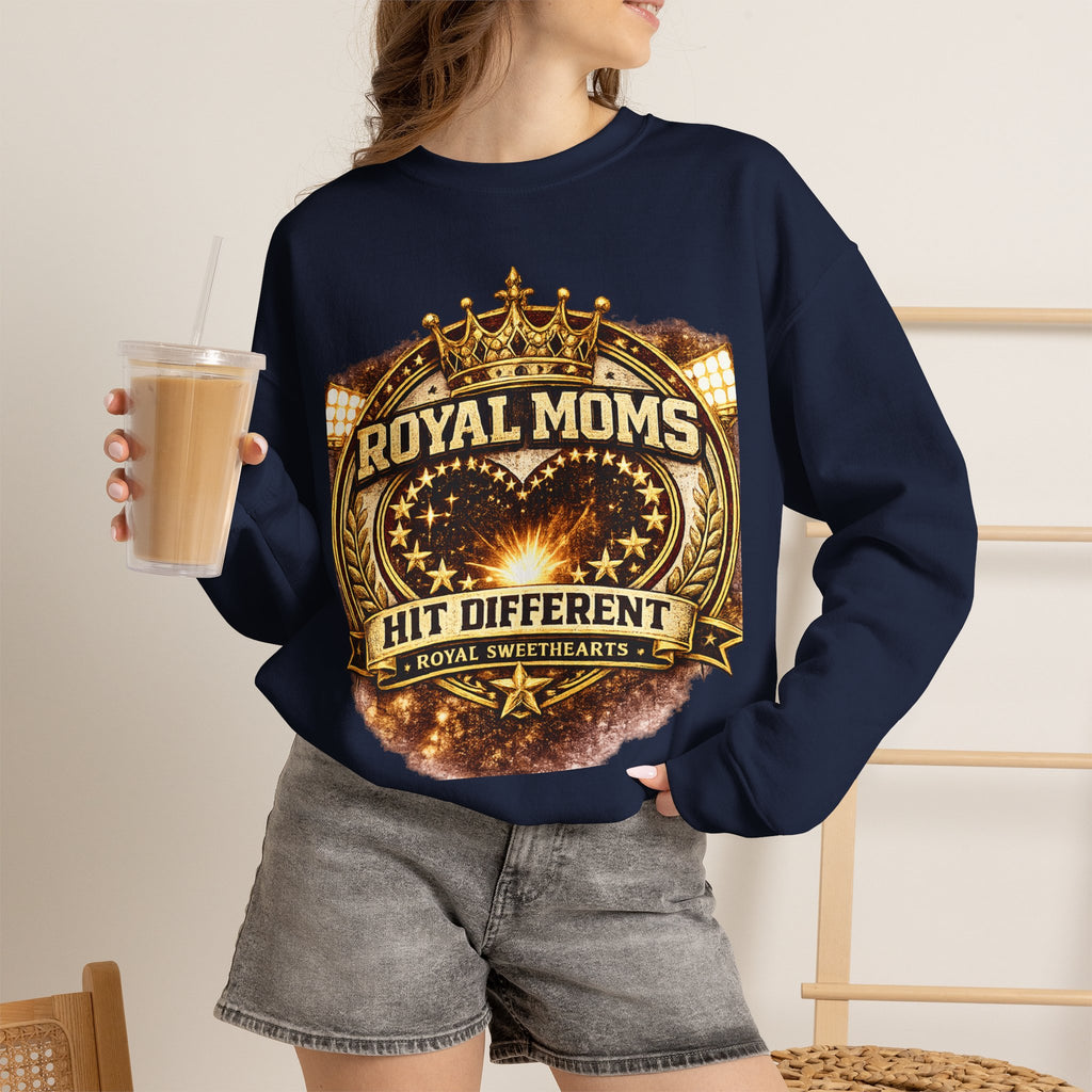 Royal Moms Crewneck Sweatshirt — "Royal Moms Hit Different" Graphic Pullover