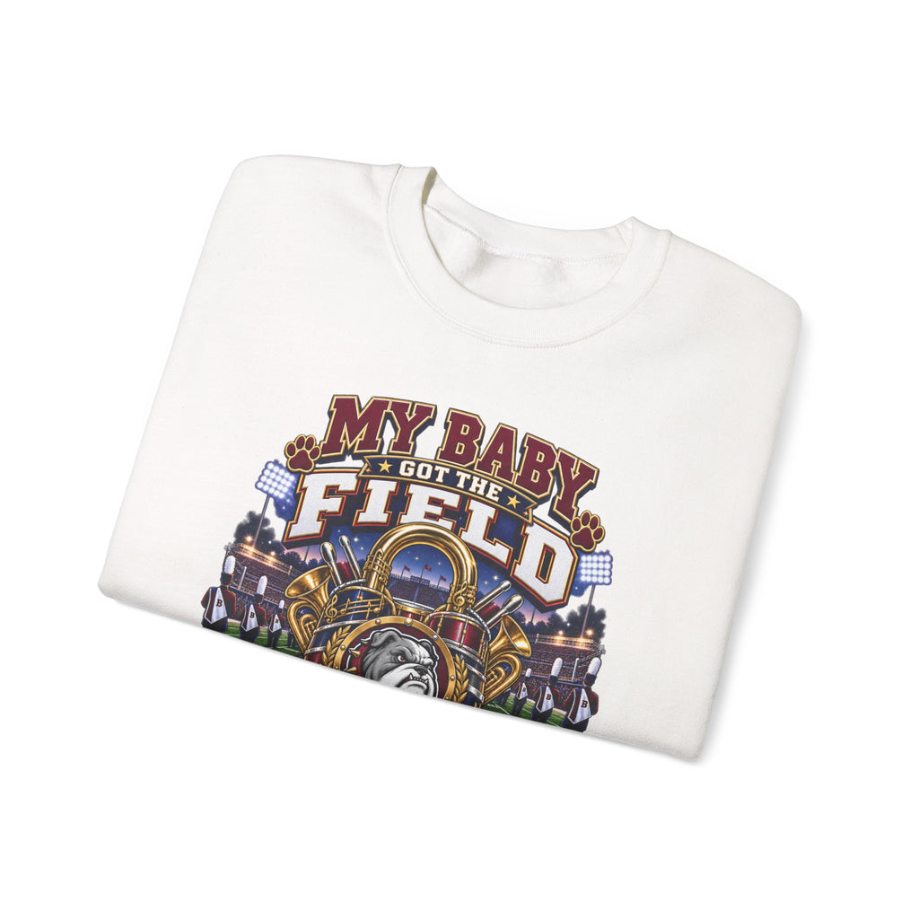 Field Hockey Mom Crewneck Sweatshirt — "My Baby Got the Field on Lock" Graphic