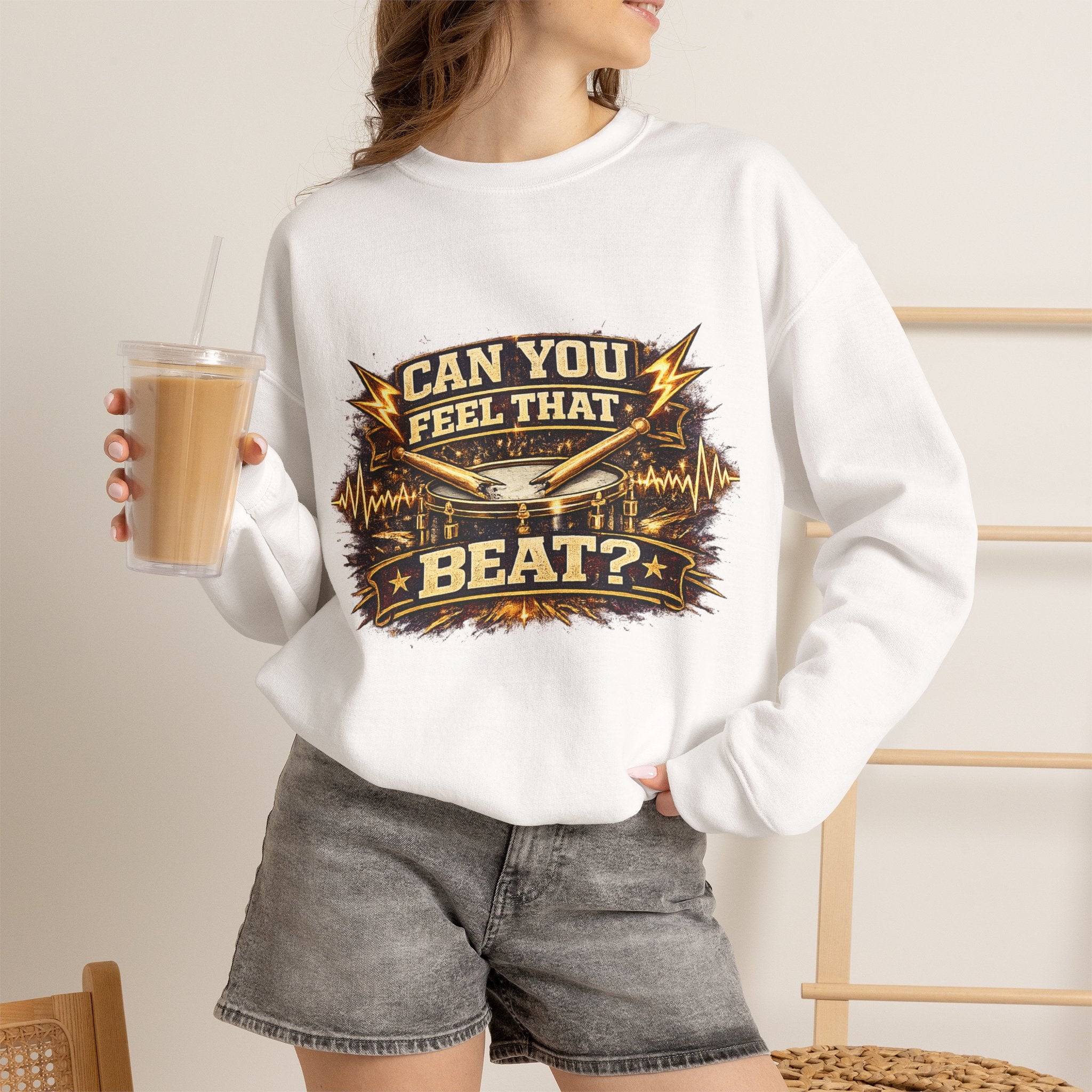 Can You Feel That Beat? Graphic Sweatshirt — Vintage Drum & Music Festival Crewneck