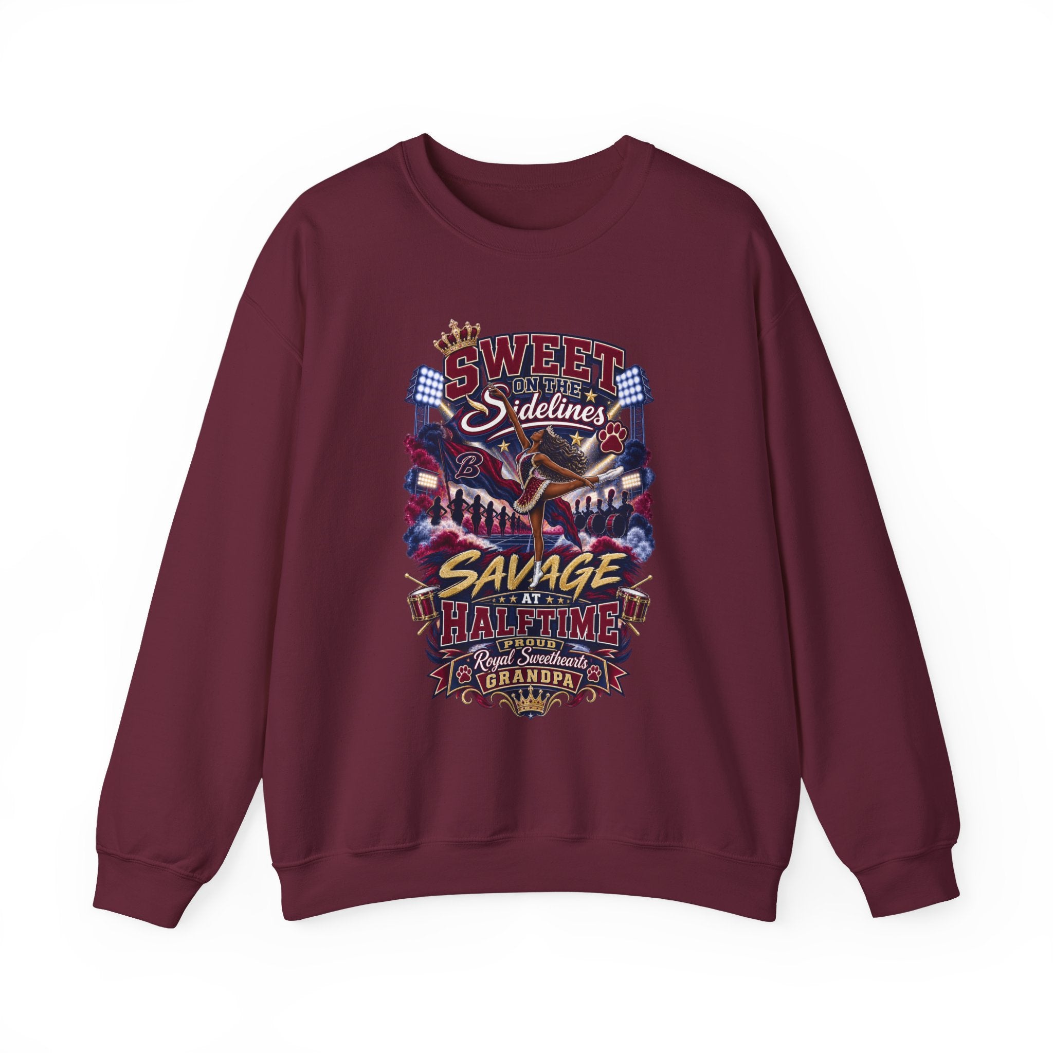 Savage at Halftime Crewneck Sweatshirt — 'Sweet Sideline' Vintage Football Grandpa Graphic