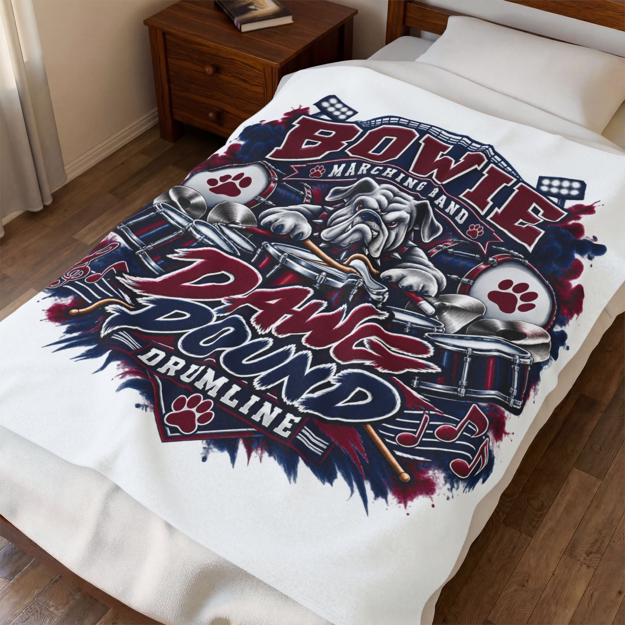 Velveteen Plush Blanket - Bowie Dawg Pound Marching Band Drumline Design