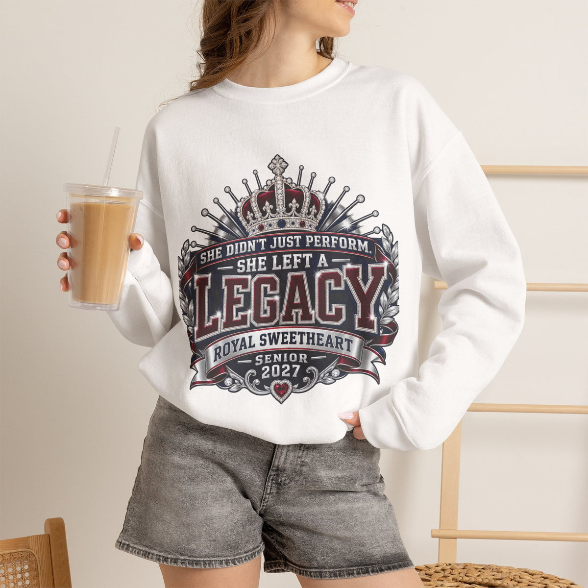 Crewneck Sweatshirt - "She Didn't Just Perform, She Left a Legacy" Senior 2027 Royal Sweetheart Design