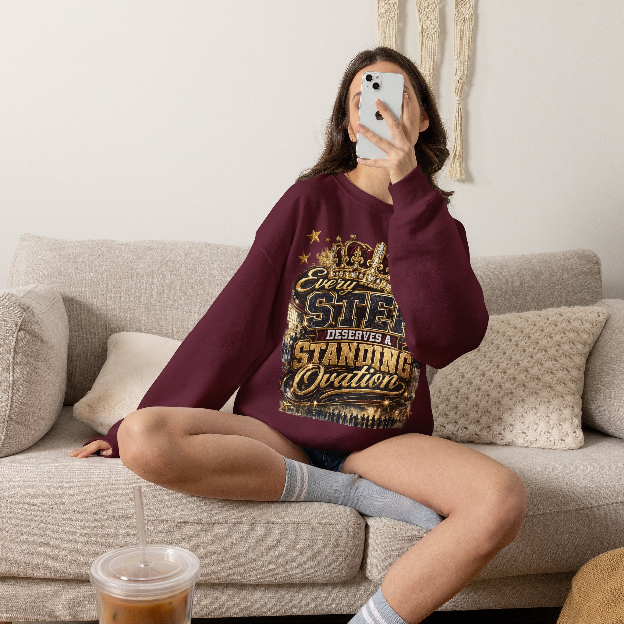 Crewneck Sweatshirt — "Every Step Deserves a Standing Ovation" Inspirational Graphic