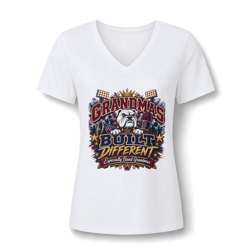 Grandmas Built Different V-Neck Tee — Funny Bulldog Graphic for Proud Grandmothers