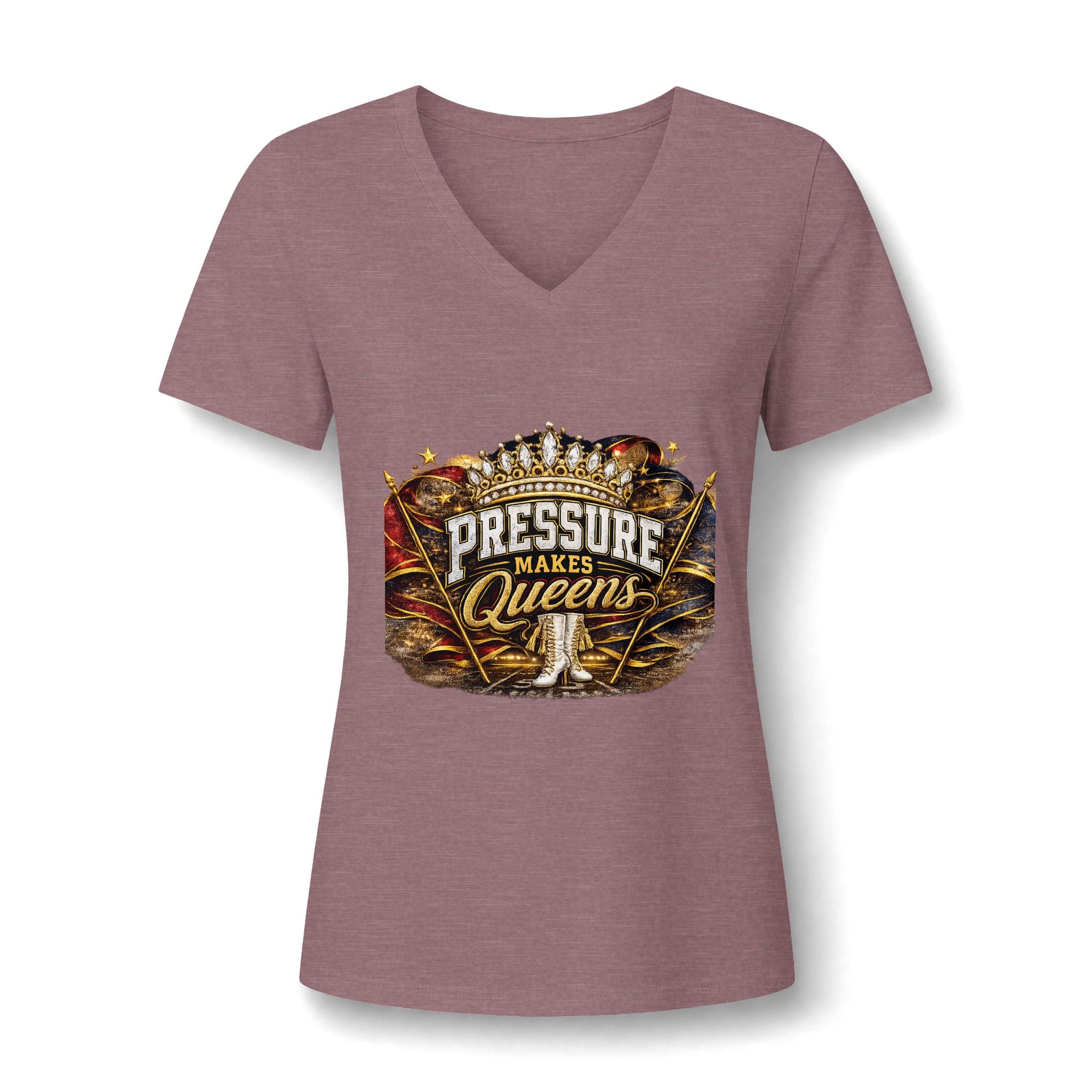 Pressure Makes Queens V‑Neck Tee — Empowering Women's Graphic Shirt