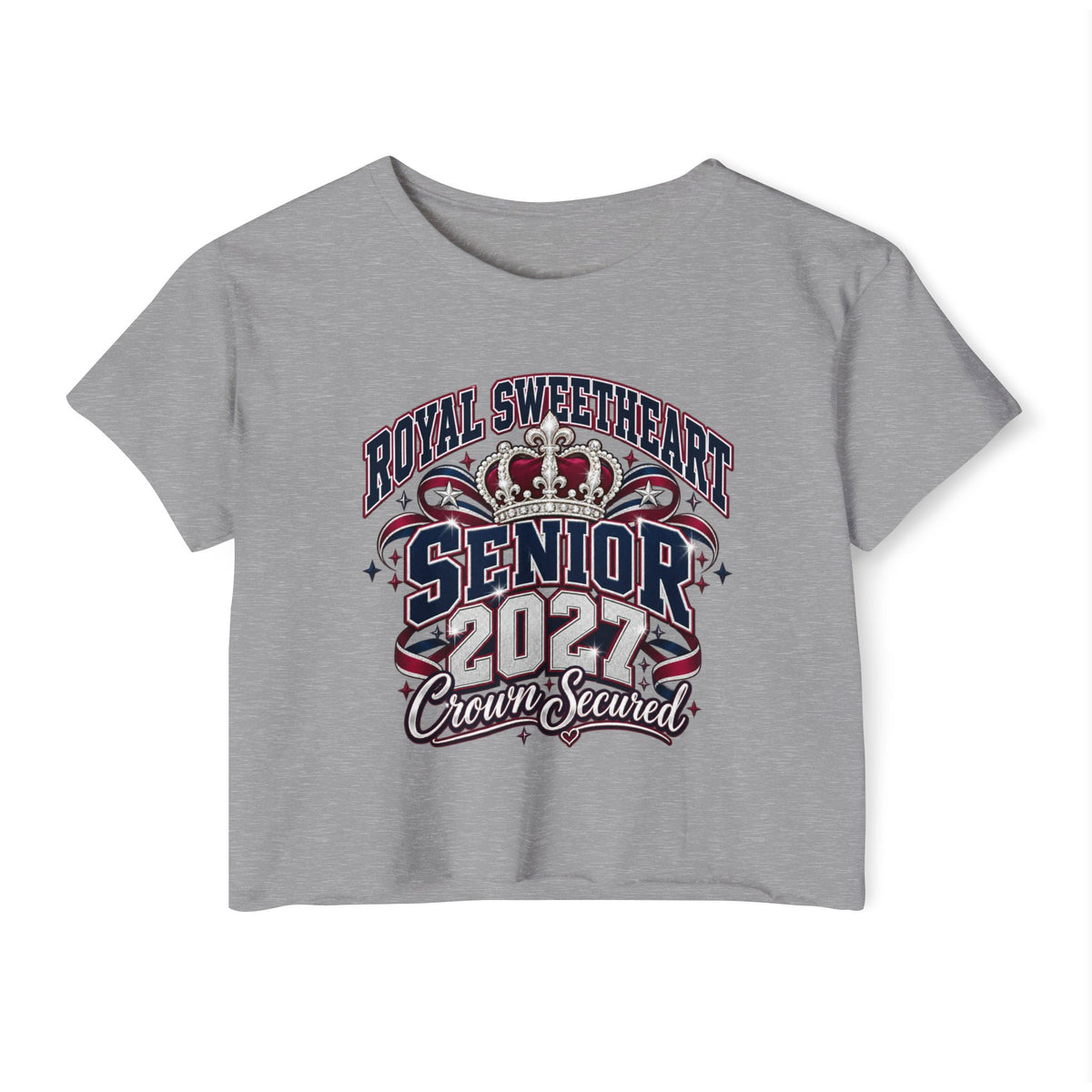 Senior 2027 Crown Sealed Crop Top – Royal Sweetheart Graduation Tee