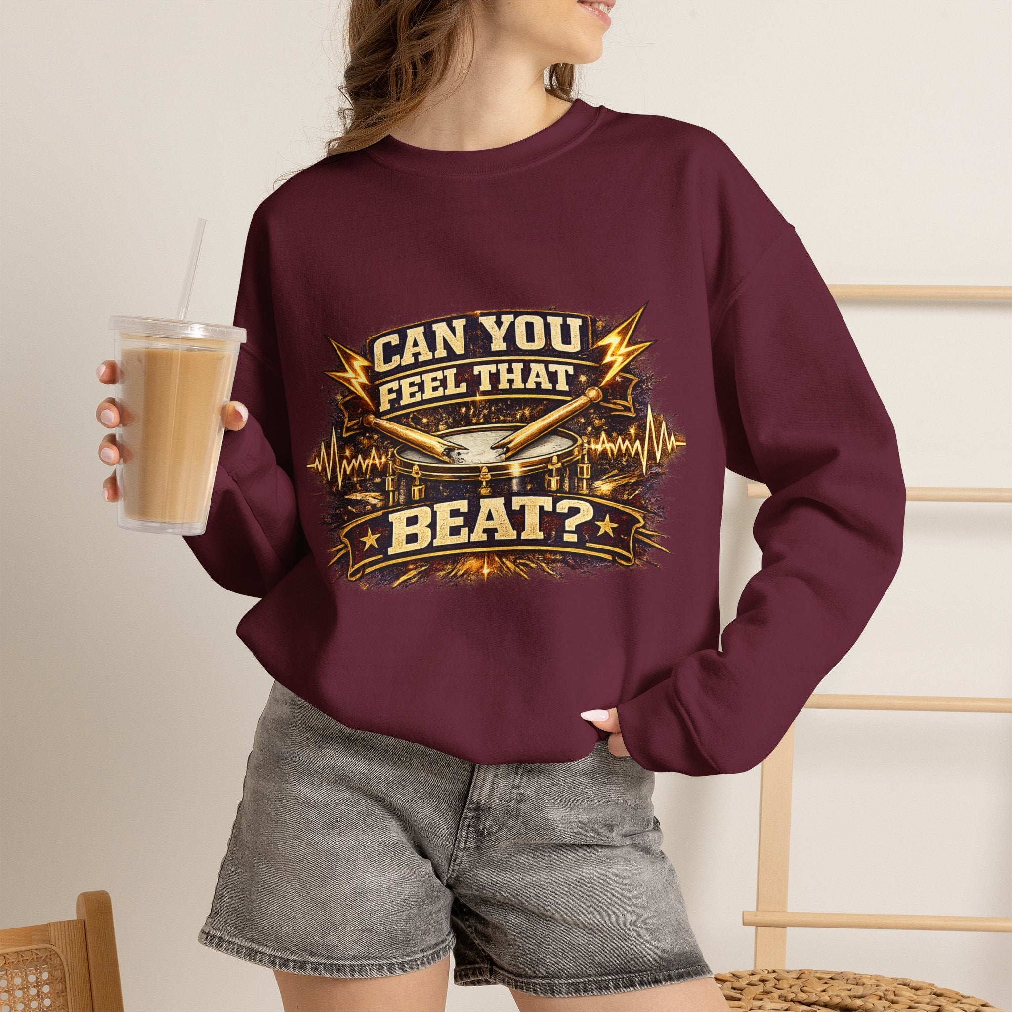 Can You Feel That Beat? Graphic Sweatshirt — Vintage Drum & Music Festival Crewneck