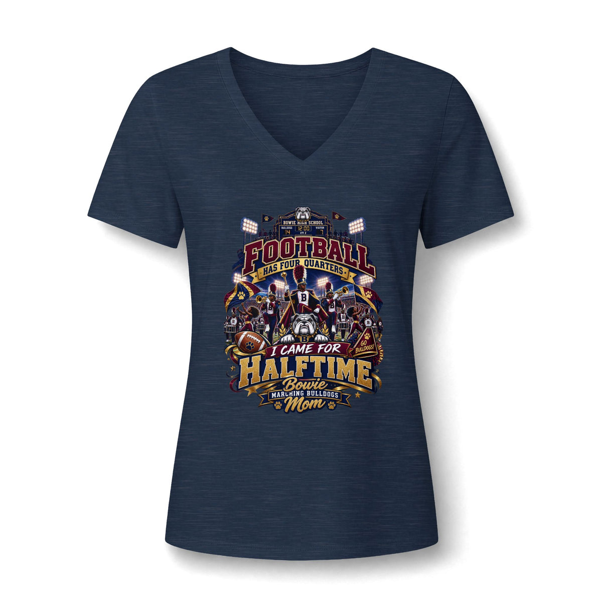 Women's V-Neck Tee — 'I Came for Halftime' Football Mom Graphic