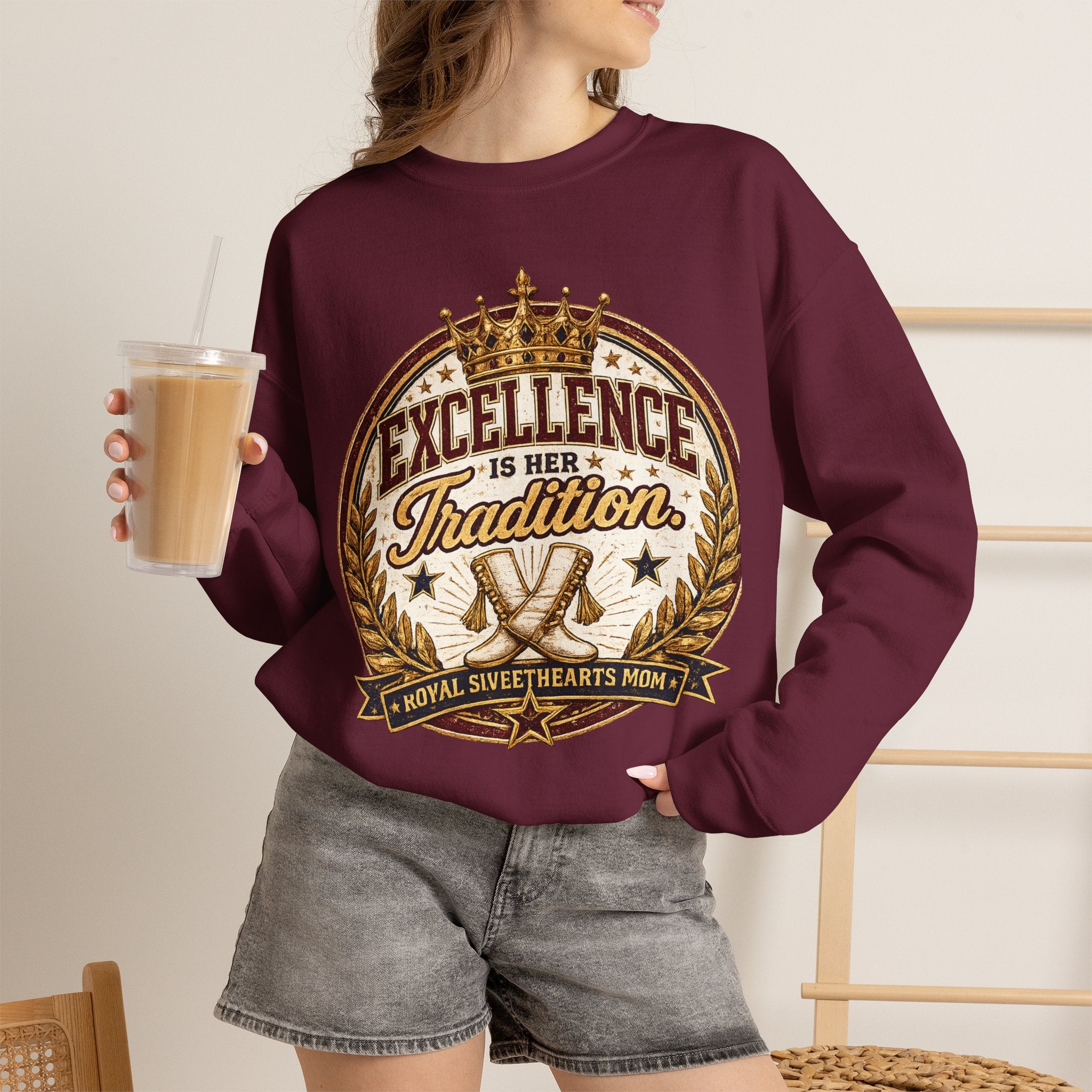 Excellence Is Her Tradition Crewneck Sweatshirt — Royal Sweethearts Mom Graphic