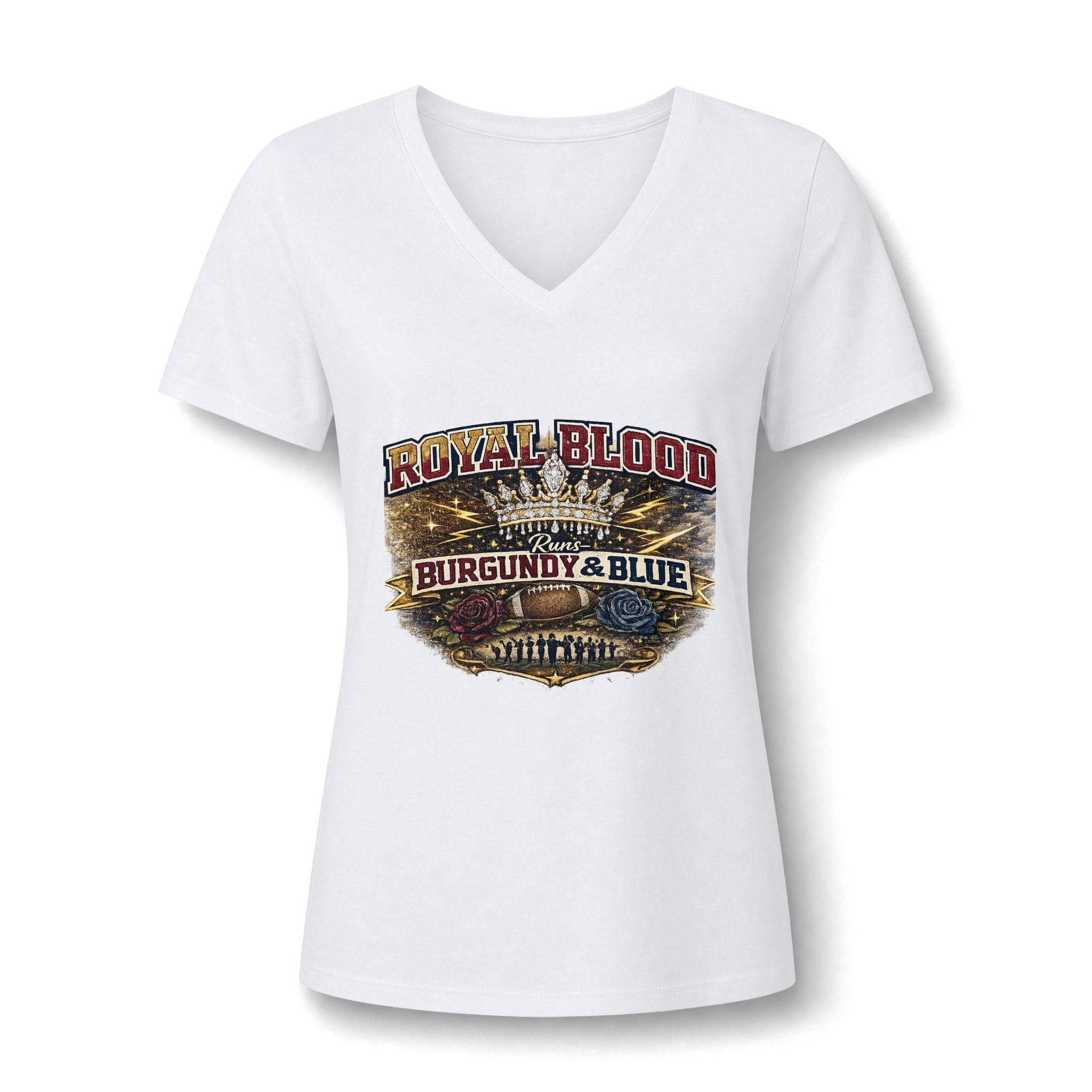 Royal Blood Burgundy & Blue Women's V-Neck Tee