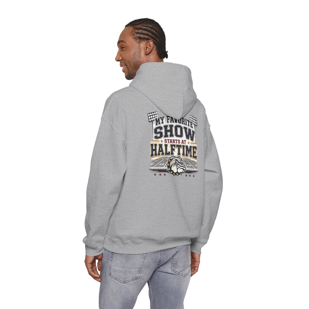 Bulldog Pride Hoodie — "My Favorite Show Starts at Halftime" Football Fan Pullover