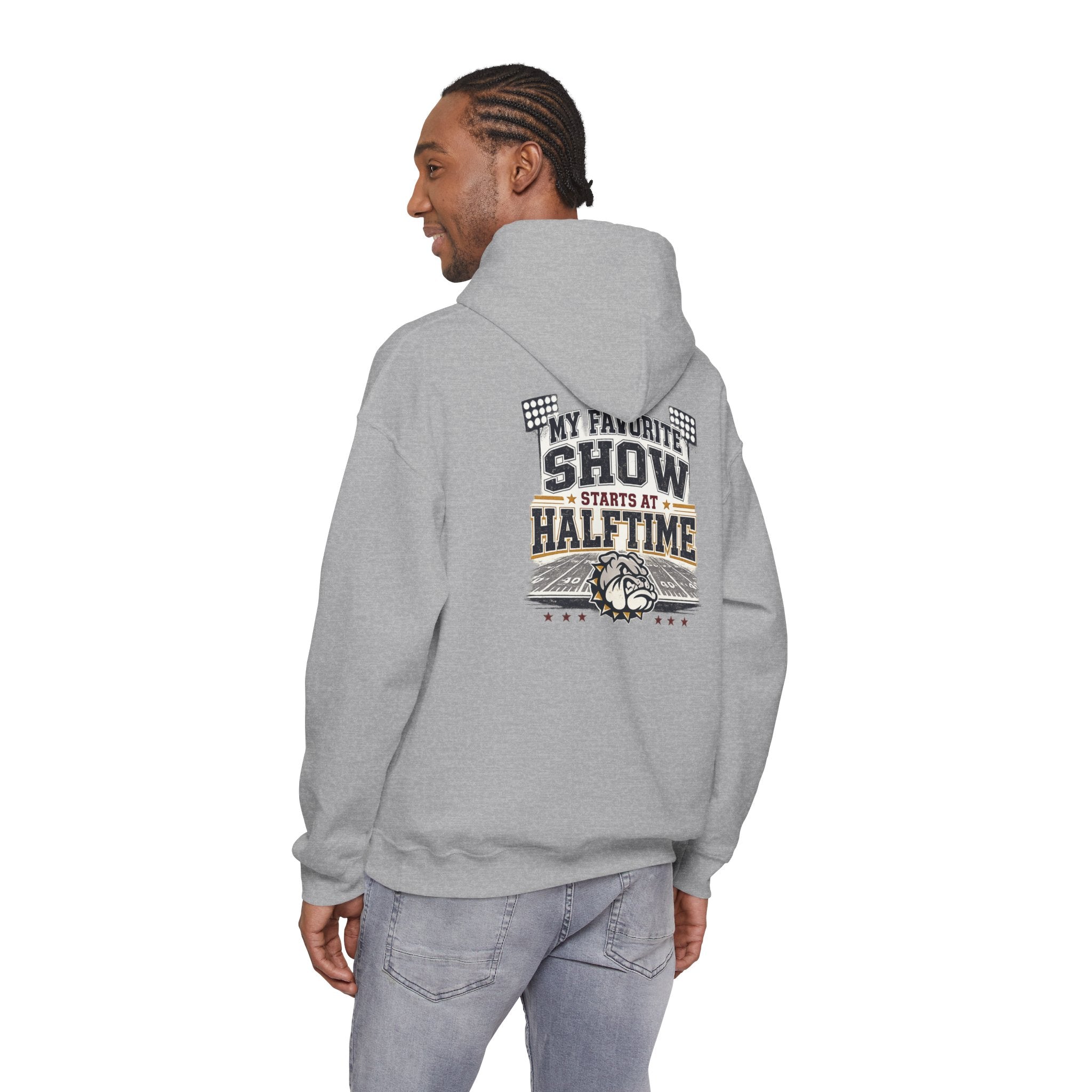 Bulldog Pride Hoodie — "My Favorite Show Starts at Halftime" Football Fan Pullover