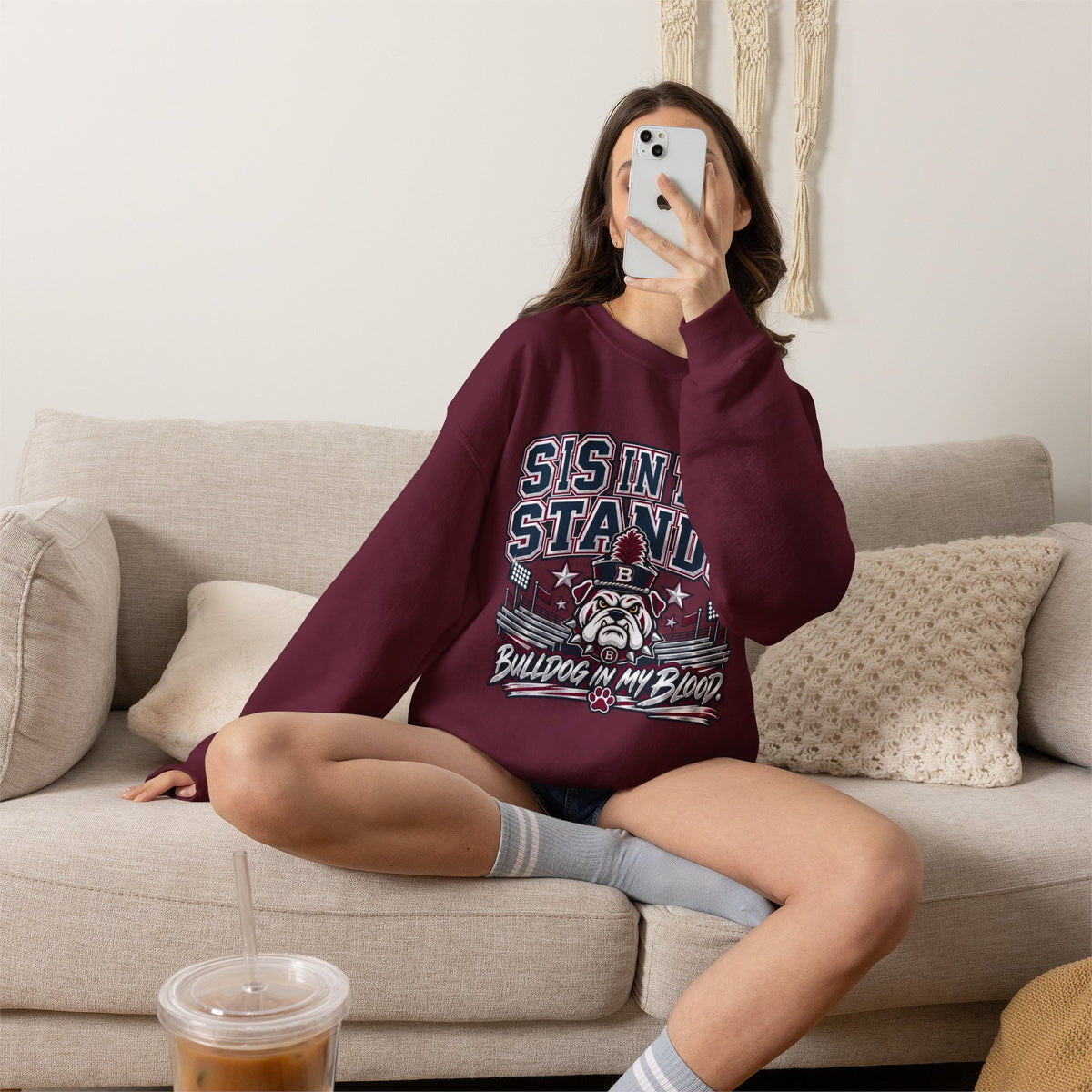 Crewneck Sweatshirt — “Sis in the Stands” Bulldog Fan Pullover