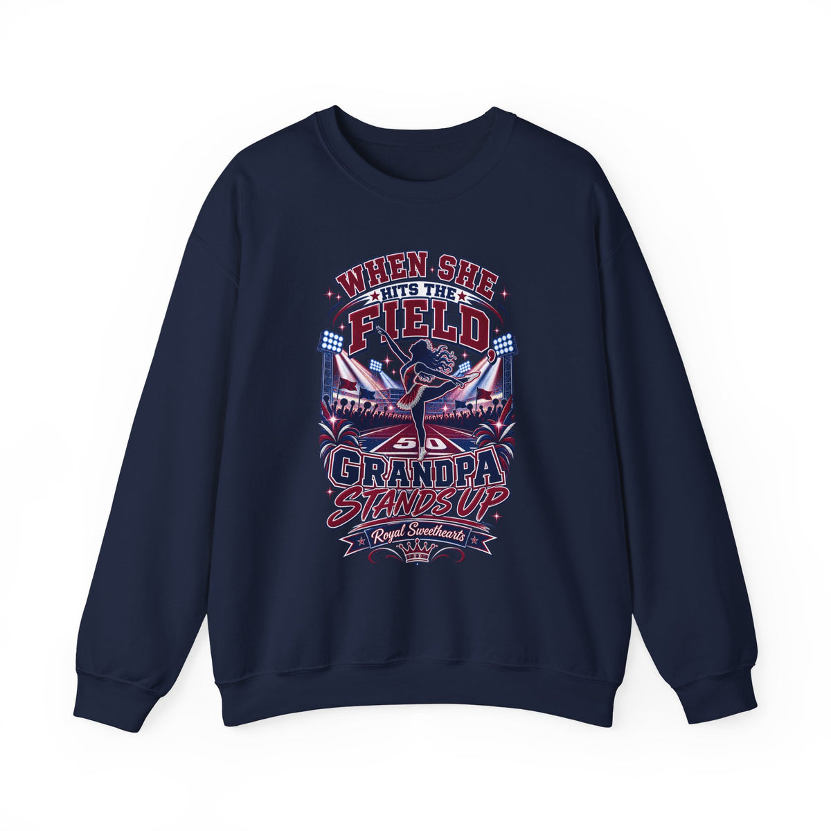 When She Hits the Field Grandpa Stands Up Sweatshirt — Baseball Grandpa Crewneck