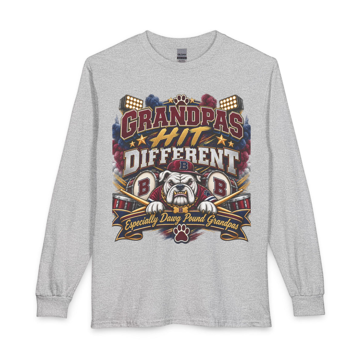Grandpas Hit Different Long Sleeve Tee — "Especially Daring Proud Grandpas" Patriotic Bulldog Design