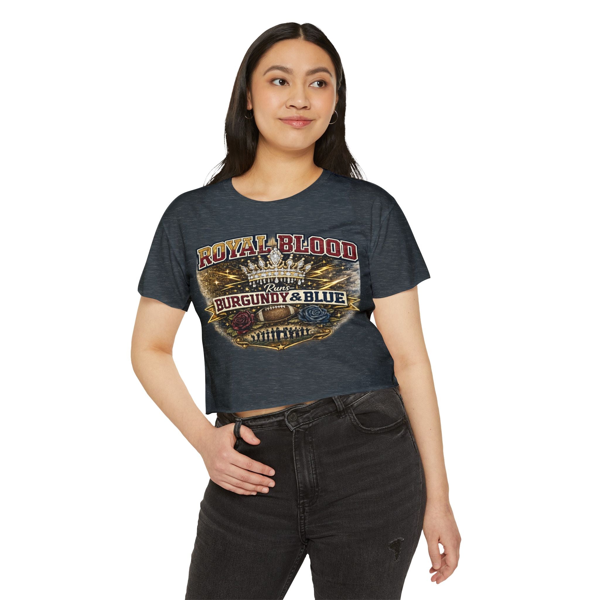 Royal Blood Burgundy & Blue Crop Top — Women's Festival Graphic Tee