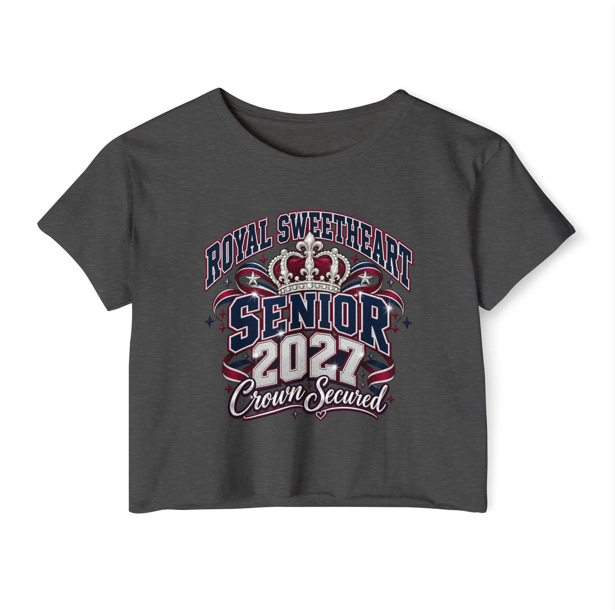 Senior 2027 Crown Sealed Crop Top – Royal Sweetheart Graduation Tee