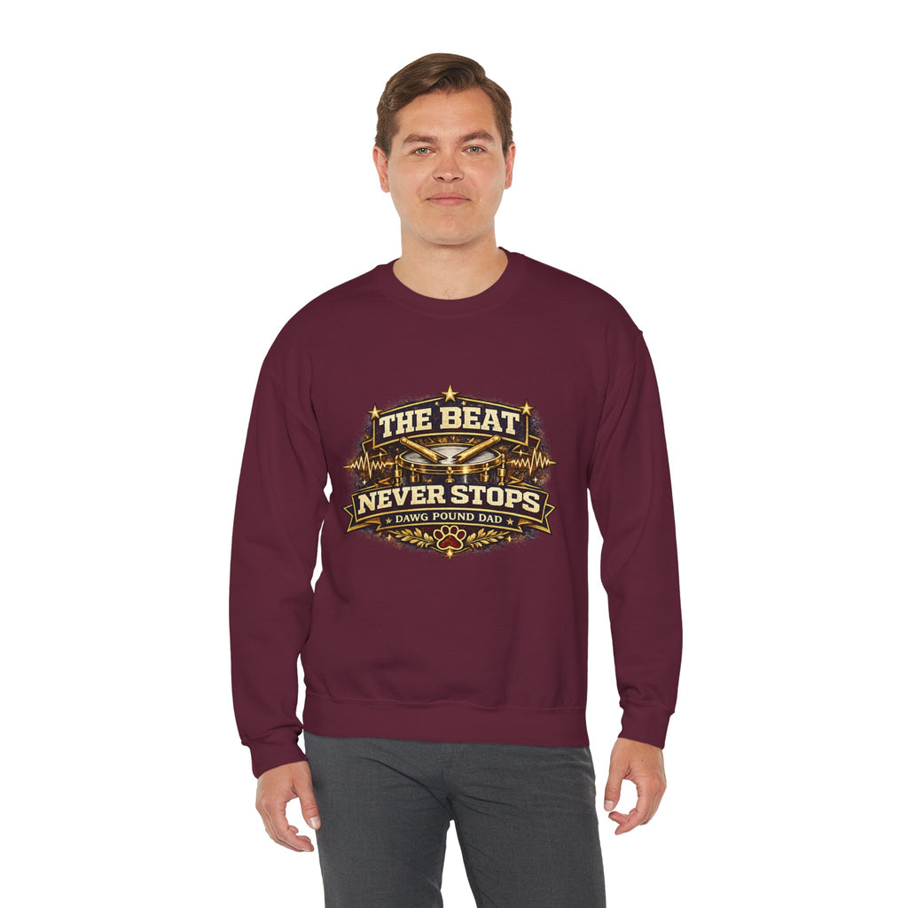 Crewneck Sweatshirt — The Beat Never Stops Retro Music Badge