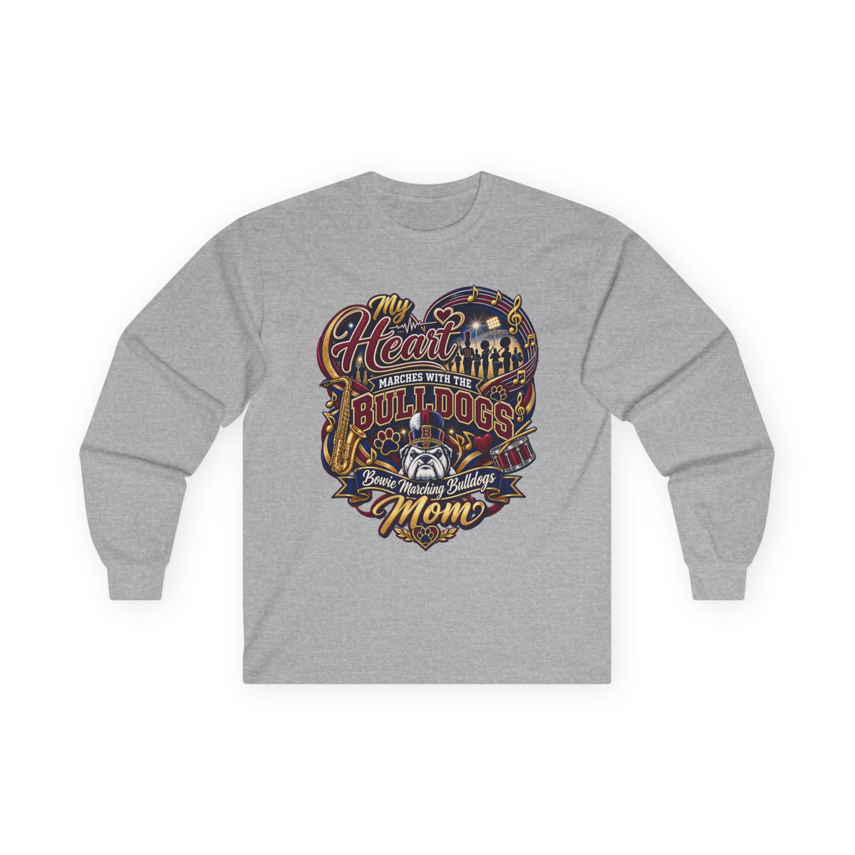 Bulldogs Mom Long Sleeve Tee — "My Heart Belongs to the Bulldogs" Fan Shirt