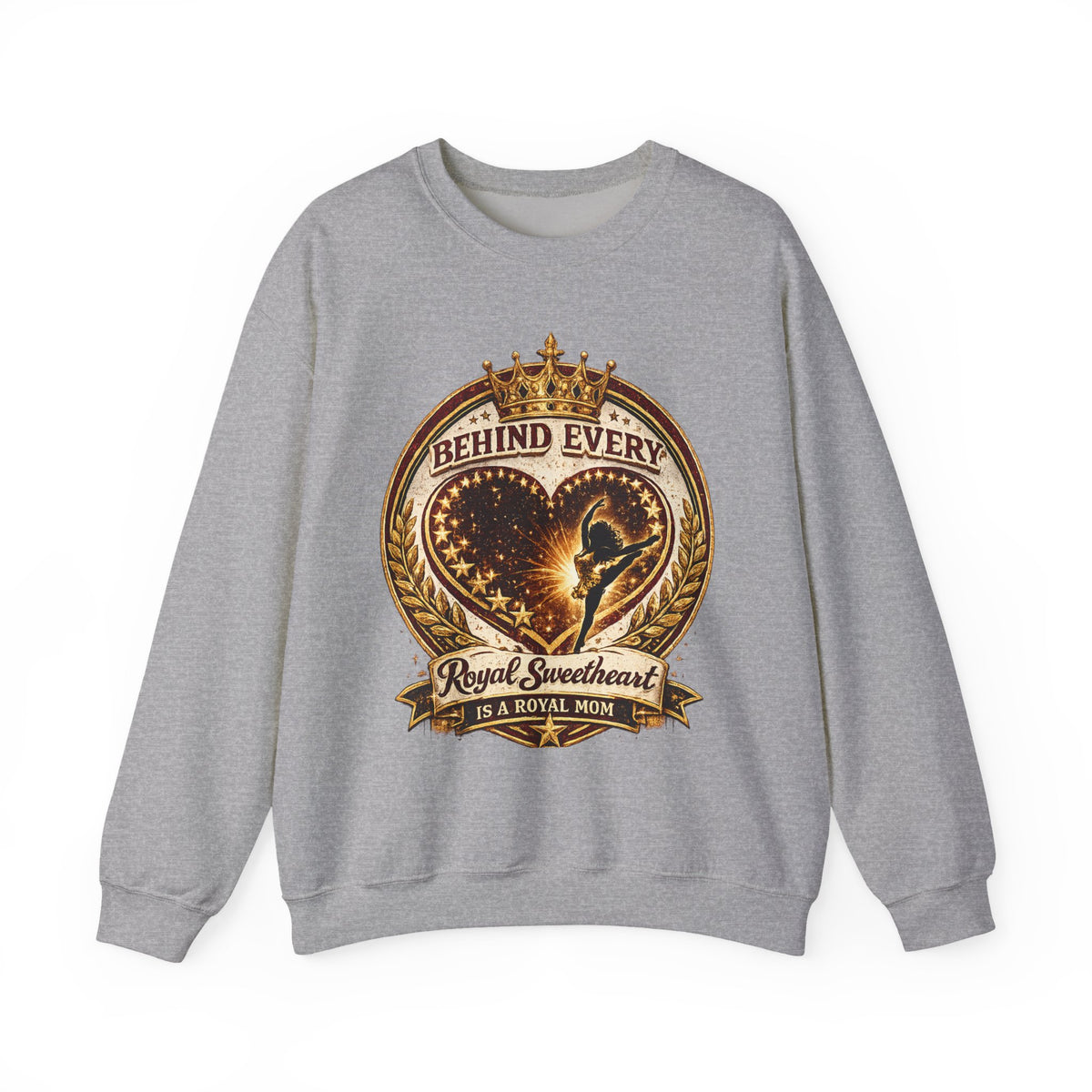 Crewneck Sweatshirt — "Behind Every Royal Sweetheart Is A Royal Mom" Vintage Heart Mom Pullover