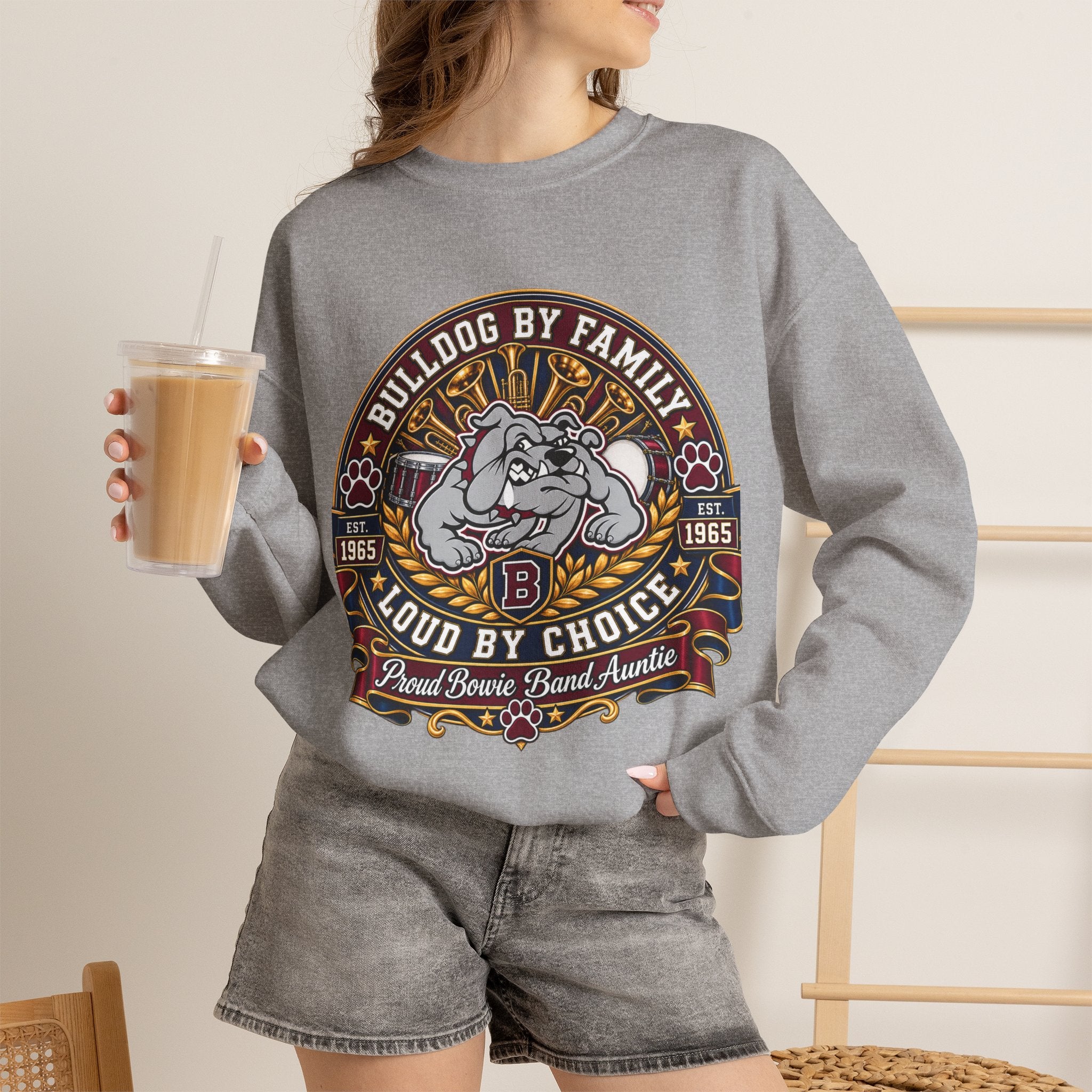 Bulldog By Family Crewneck Sweatshirt — "Bulldog by Family, Loud by Choice" Vintage Pet Lover Pullover