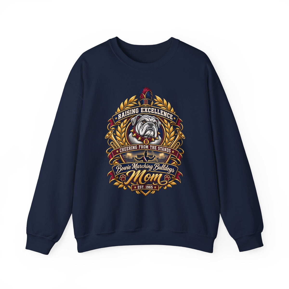 Bulldog Mom Crewneck Sweatshirt — "Raising Excellence" Vintage Crest