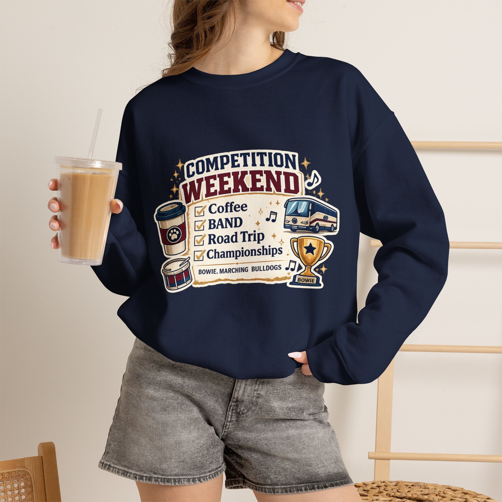 Competition Weekend Crewneck Sweatshirt — Band Road Trip, Coffee & Championships