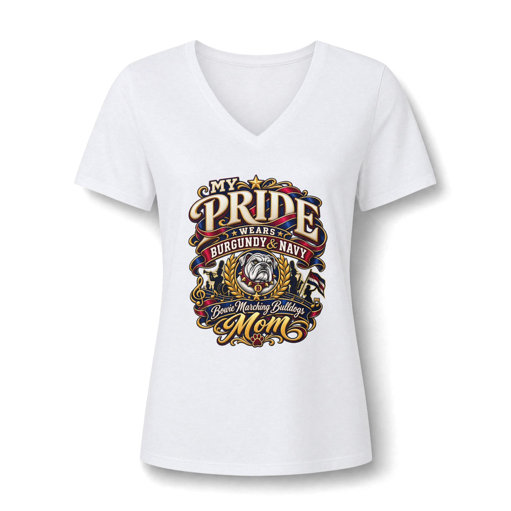Bulldog Mom V-Neck Tee — My Pride Wears Burgundy & Navy Graphic Shirt