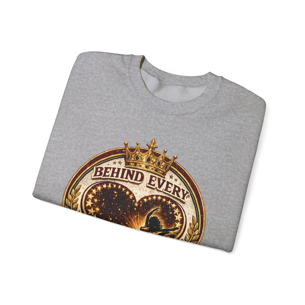 Crewneck Sweatshirt — "Behind Every Royal Sweetheart Is A Royal Mom" Vintage Heart Mom Pullover