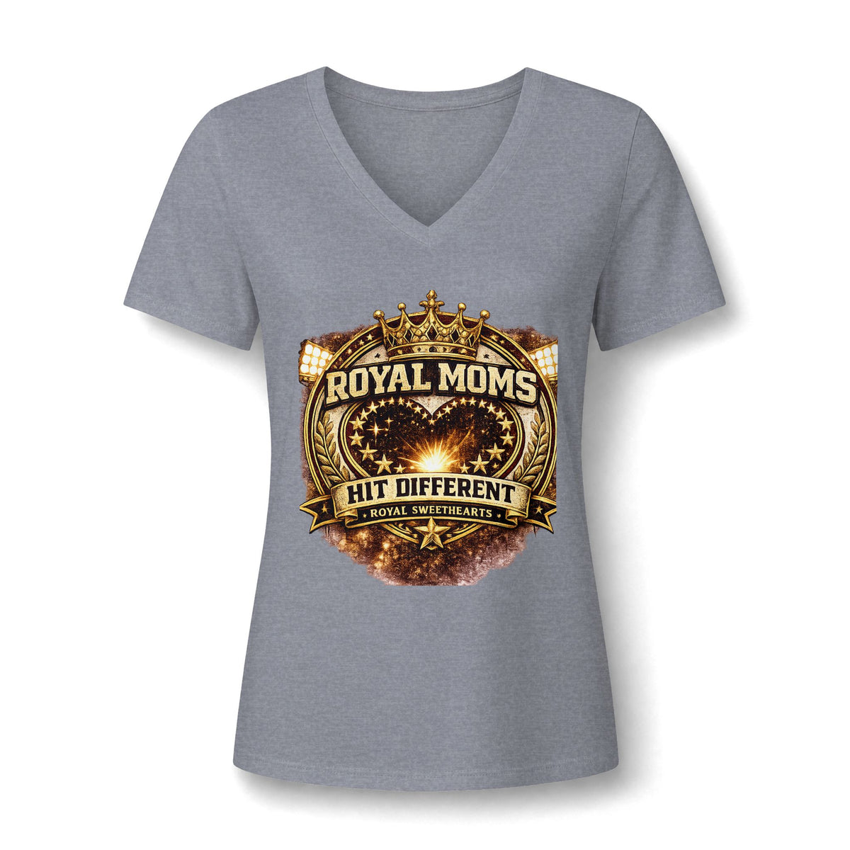 Royal Moms V-Neck Tee — "Royal Moms Hit Different" Graphic Shirt