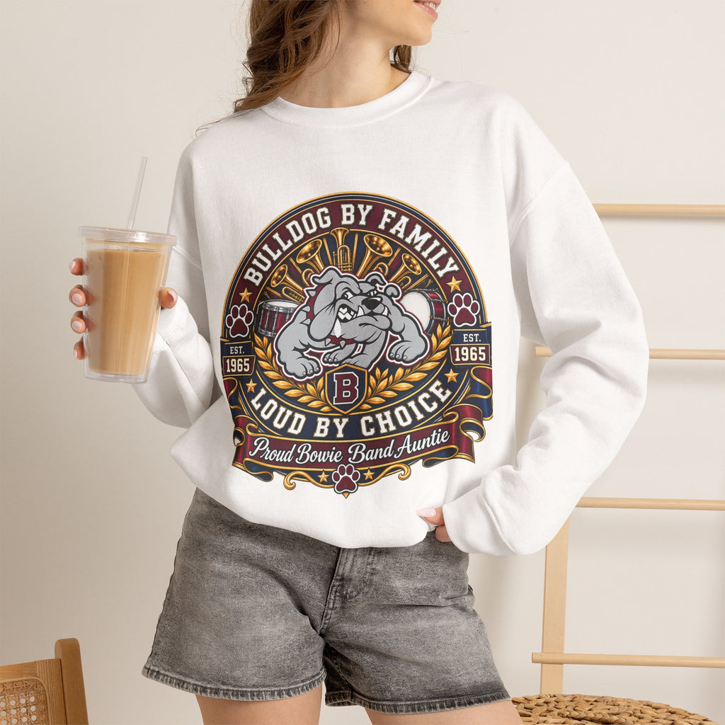 Bulldog By Family Crewneck Sweatshirt — "Bulldog by Family, Loud by Choice" Vintage Pet Lover Pullover