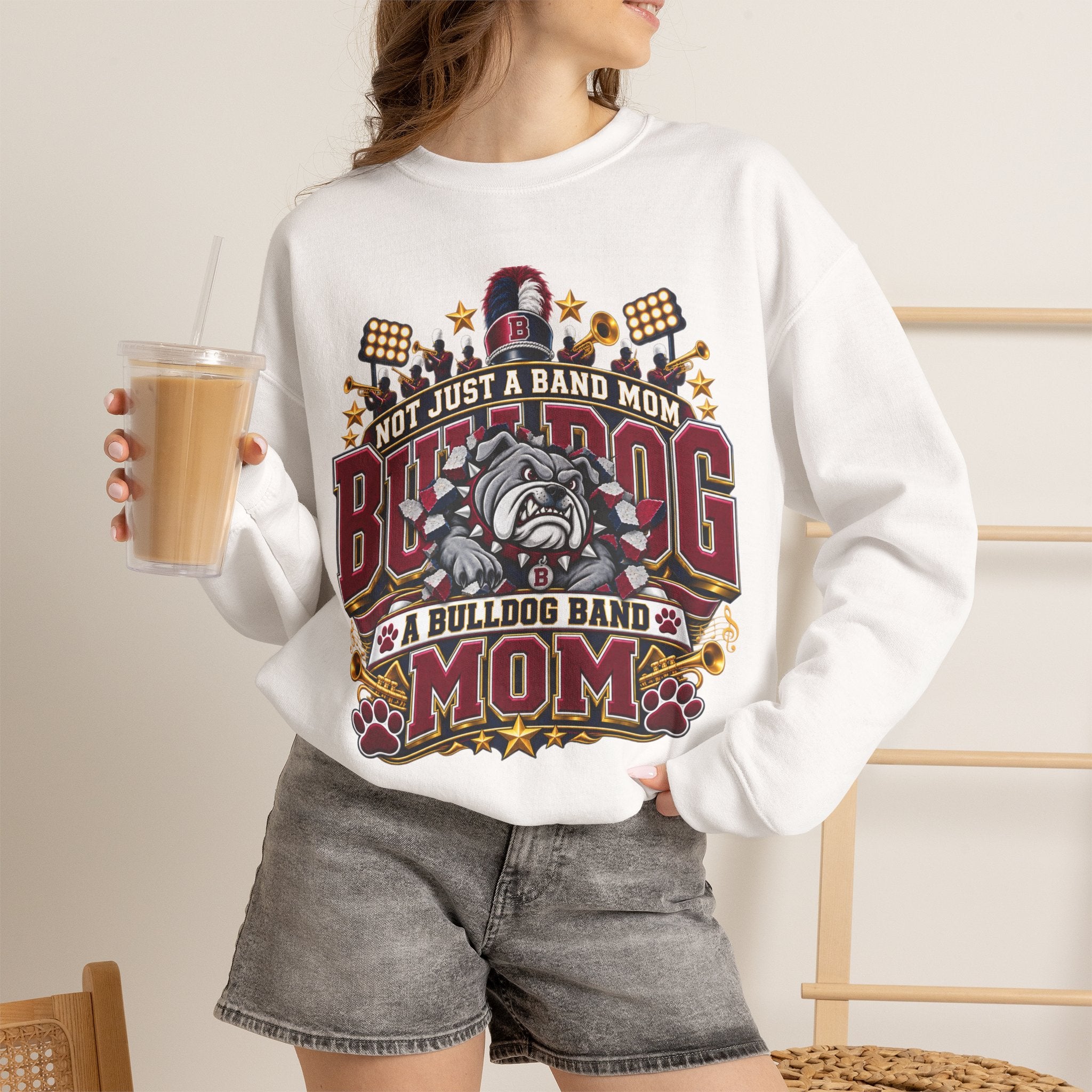 Bulldog Band Mom Crewneck Sweatshirt — "Not Just a Band Mom" Supporter Pullover
