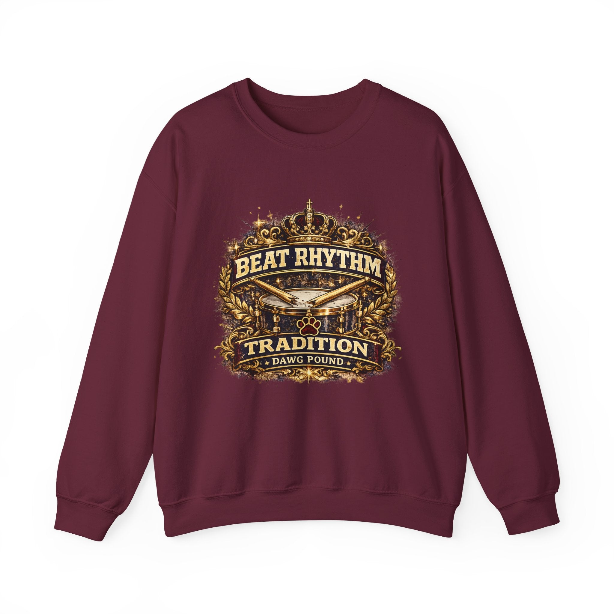 Crewneck Sweatshirt - "Beat Rhythm Tradition" Drumline Crest (Dawg Pound)