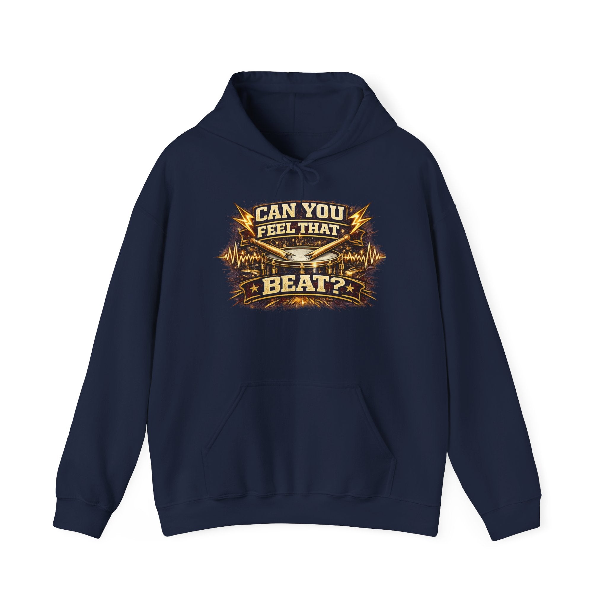 Can You Feel That Beat? Hoodie – Retro Drum & Music Graphic Pullover