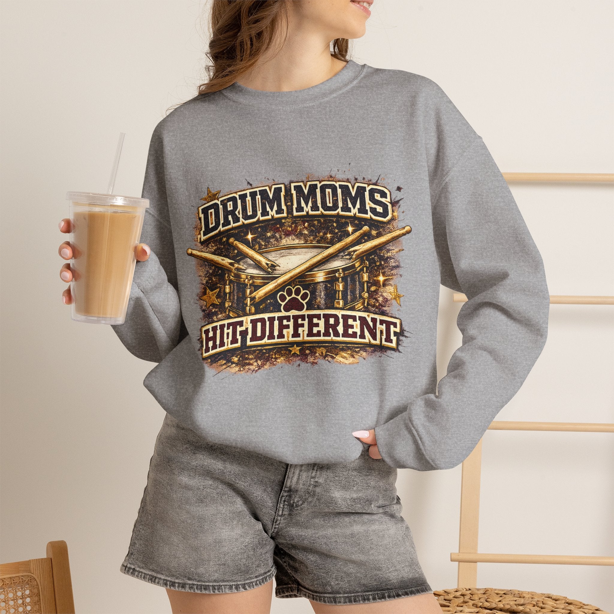 Drum Moms Crewneck Sweatshirt – "Drum Moms Hit Different" Graphic